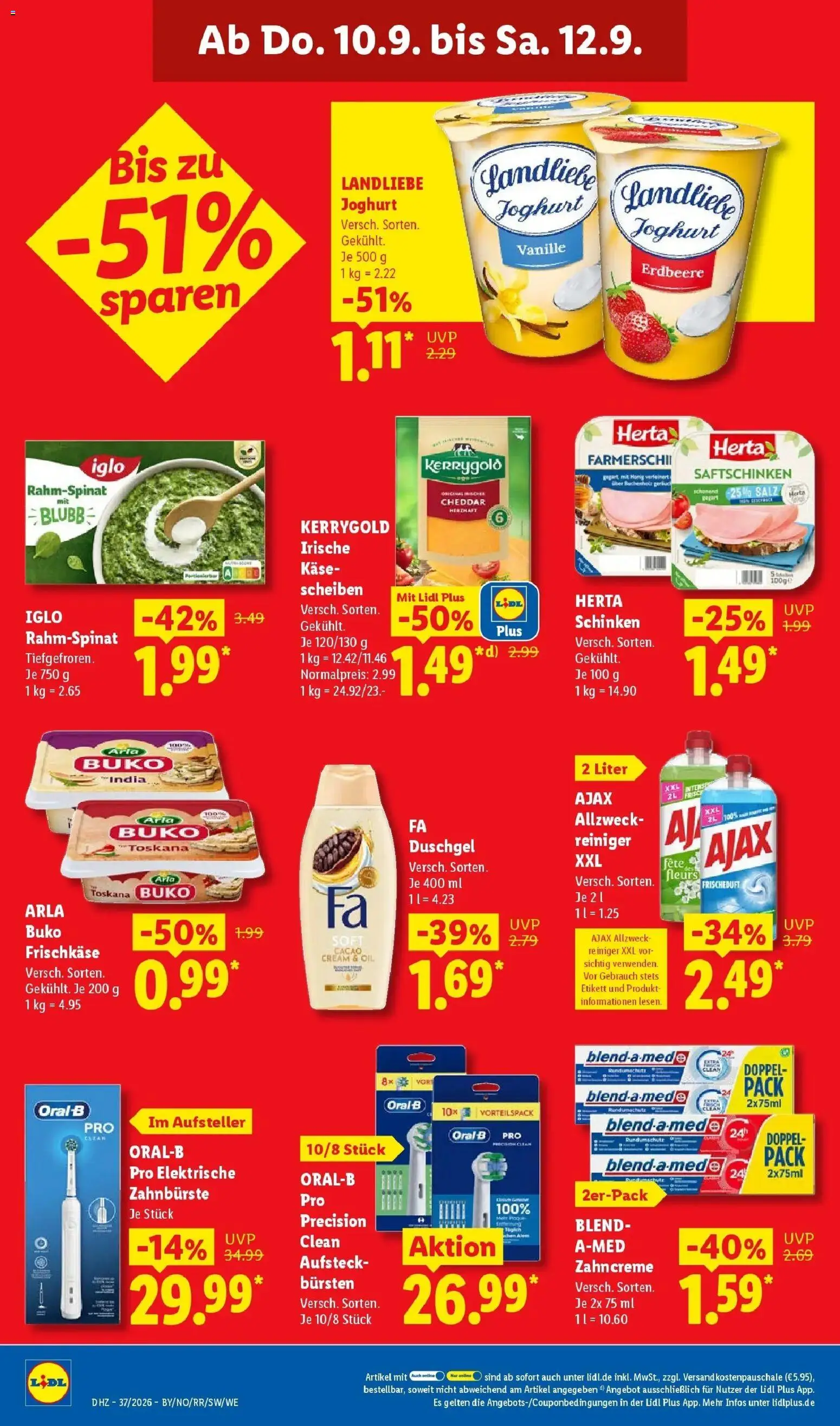 Vorschau von dem Prospekt des Geschäftes Lidl, gültig ab dem 07.09.2026 - Käse, Joghurt, Schinken, Vanille, Landliebe joghurt, Fa duschgel, Shower Gel, Arla buko
