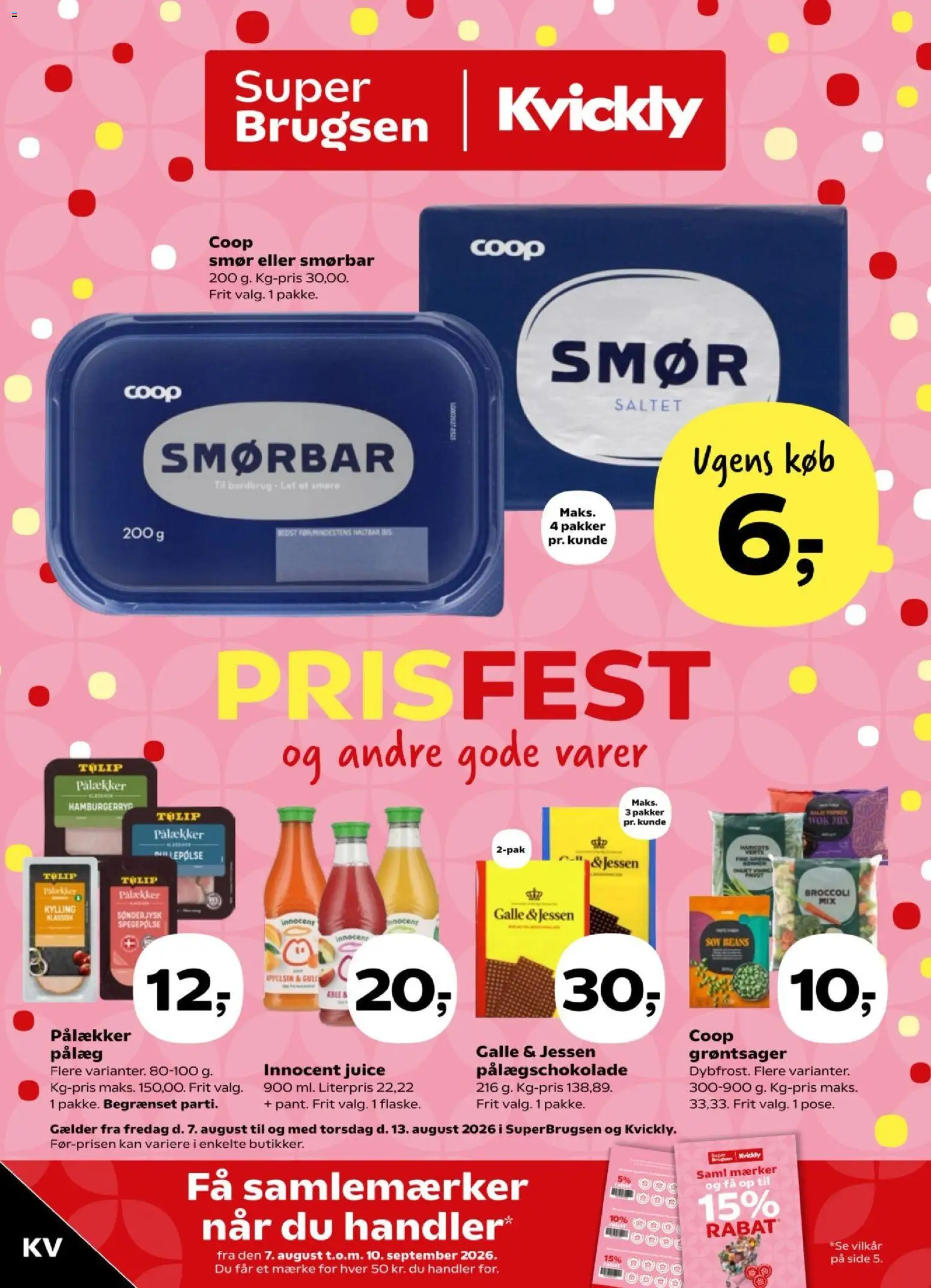 Eksempel på tilbudsavis Kvickly - Tilbudsavis uge 32 fra butik Kvickly gyldig fra 07/08/2026 - Hamburgerryg, Smør, Broccoli, Juice, Pålæg, Pålægschokolade, Spegepølse