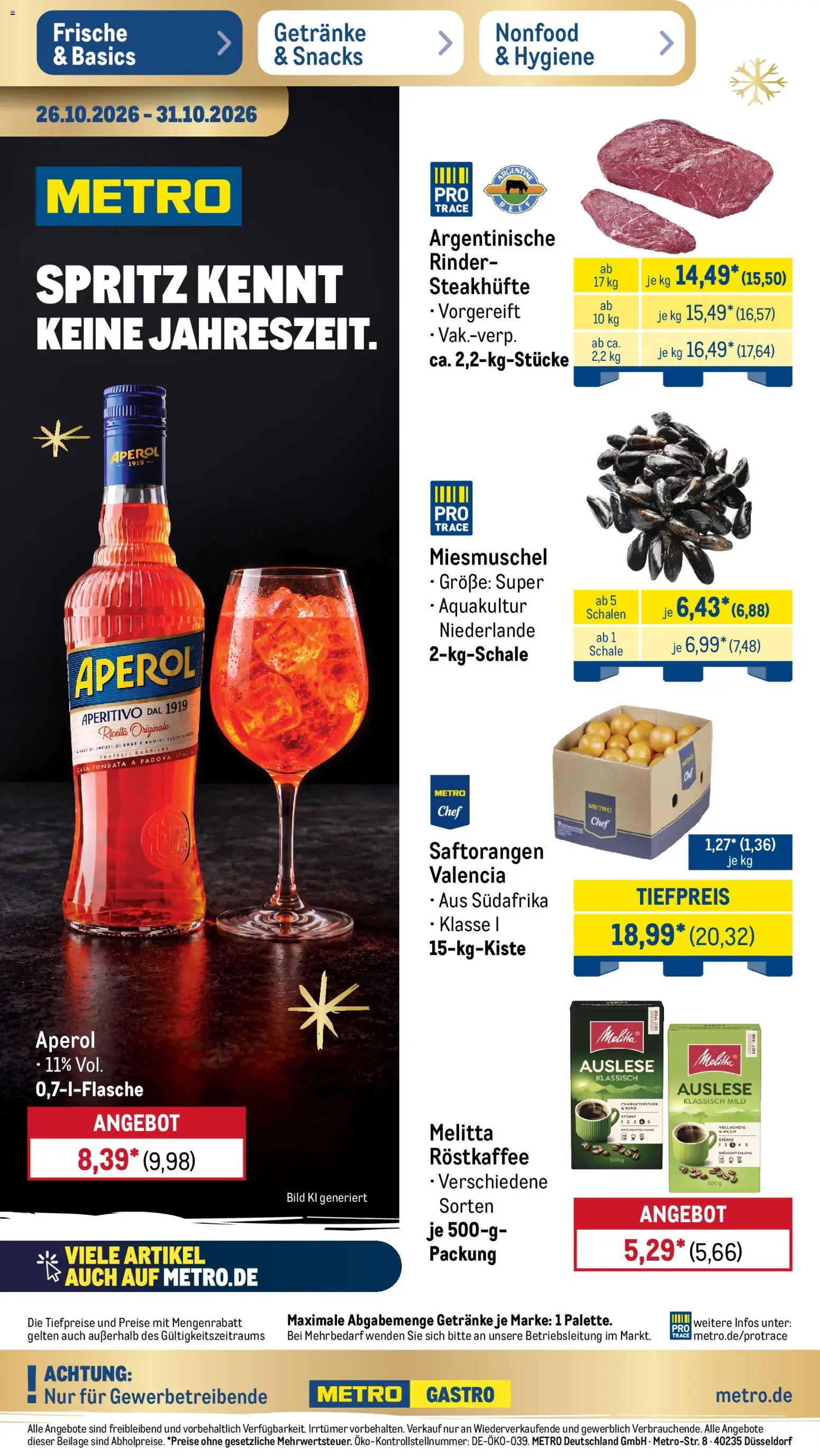 Vorschau von dem Prospekt des Geschäftes Metro, gültig ab dem 26.10.2026 - Aperol, Melitta