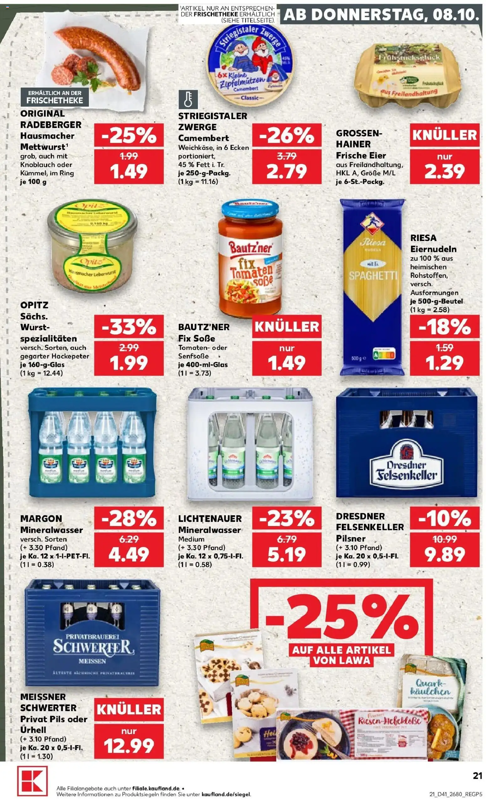 Vorschau von dem Prospekt des Geschäftes Kaufland, gültig ab dem 08.10.2026 - Spaghetti, Quark, Mineralwasser, Camembert, Tomaten, Soße, Spezialitäten, Pils