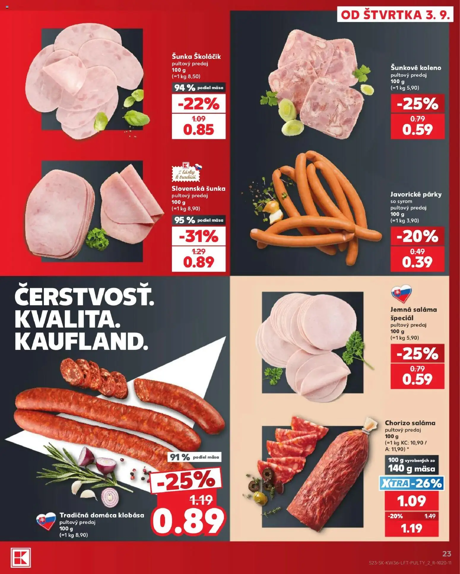 Náhľad Kaufland letáku platného od 03.09.2026 - Klobása, Šunka, Párky, Koleno, Saláma