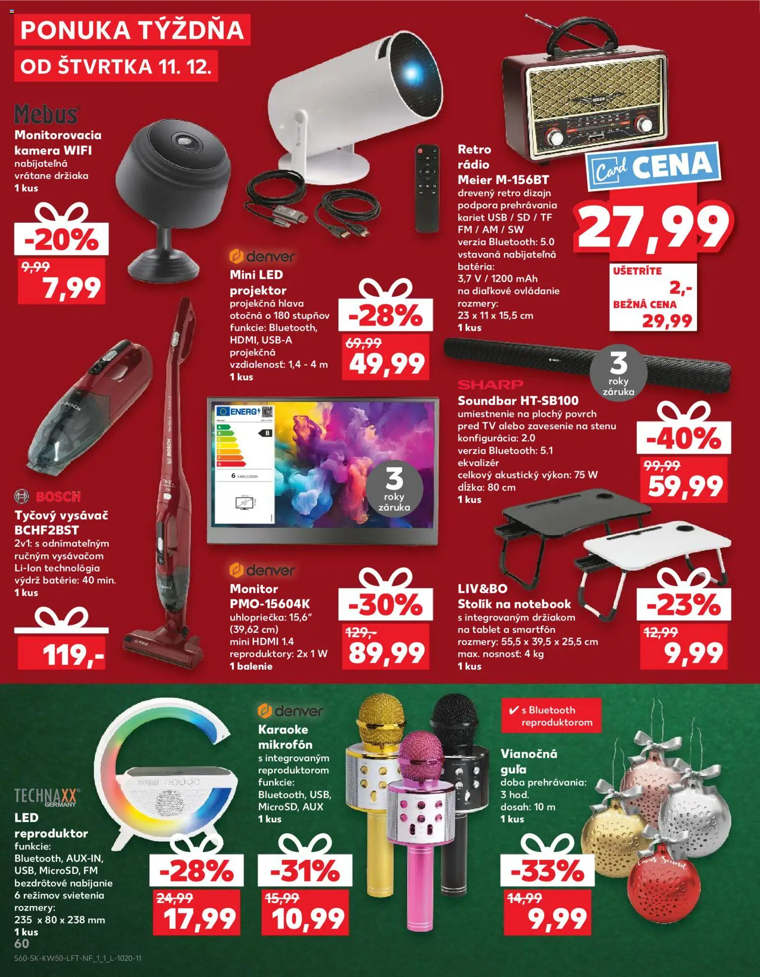 Náhľad Kaufland letáku platného od 11.12.2025 - Vysávač, Monitor, Smartfón, Bosch, Bluetooth, Batéria, Reproduktor, Rádio