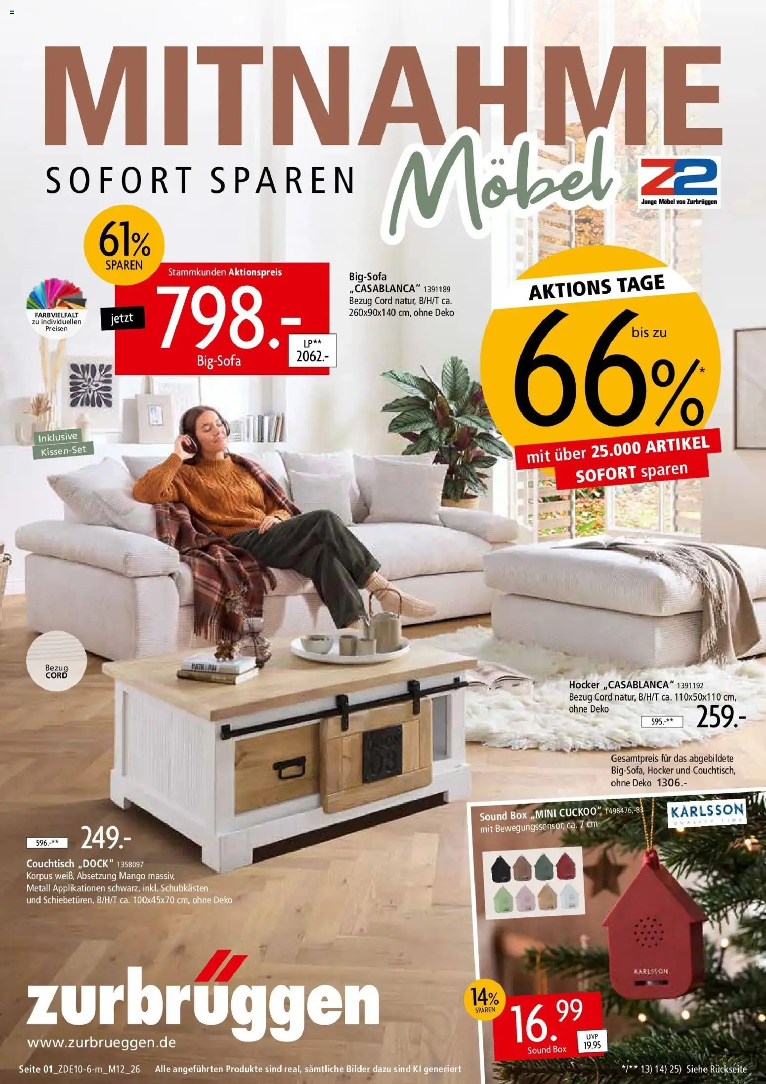 Vorschau von dem Prospekt des Geschäftes Zurbrüggen, gültig ab dem 10.10.2026 - Bilder, Mango, Couchtisch, Bigsofa, Hocker, Box
