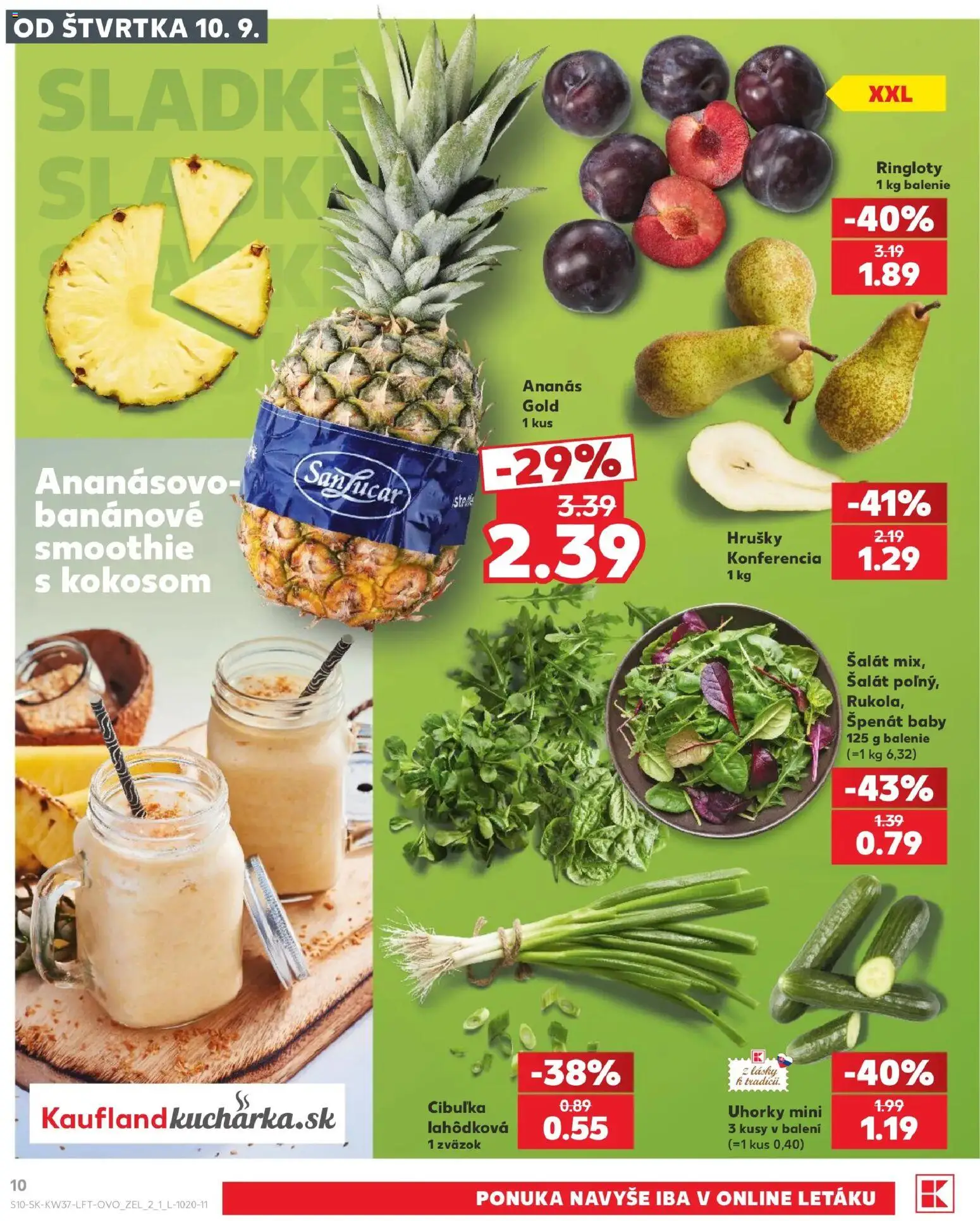 Náhľad Kaufland letáku platného od 10.09.2026 - Šalát, Smoothie, Špenát, Hrušky, Uhorky, Ananás
