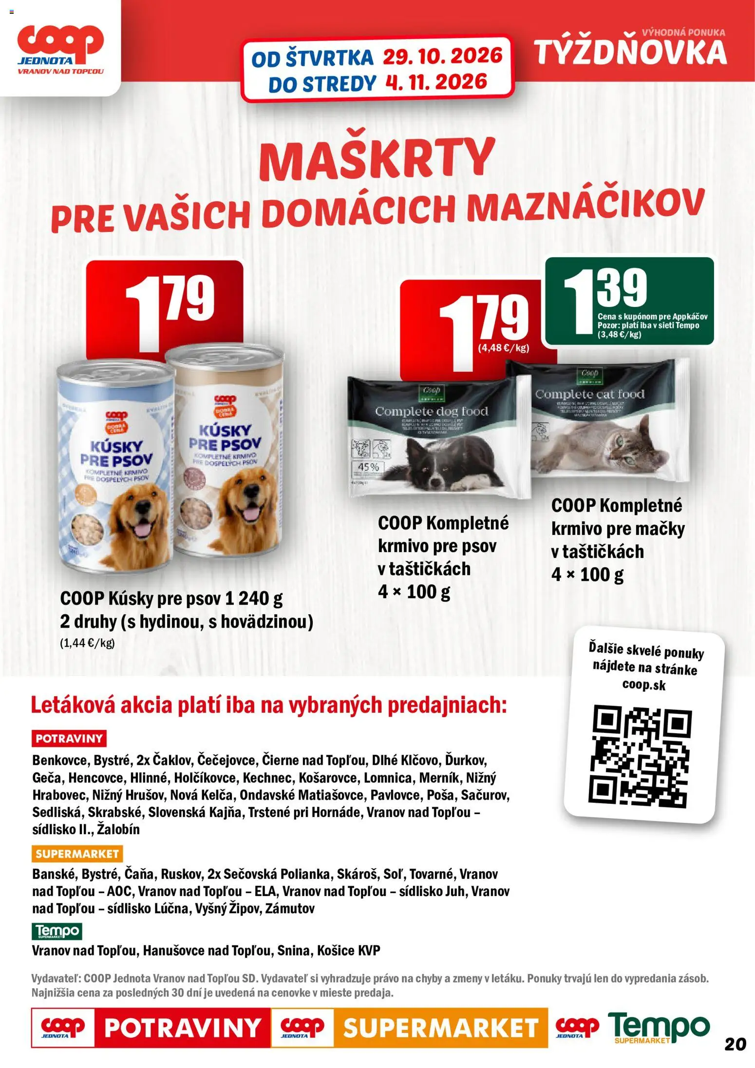 Náhľad COOP Jednota letáku platného od 29.10.2026 - Krmivo pre psov
