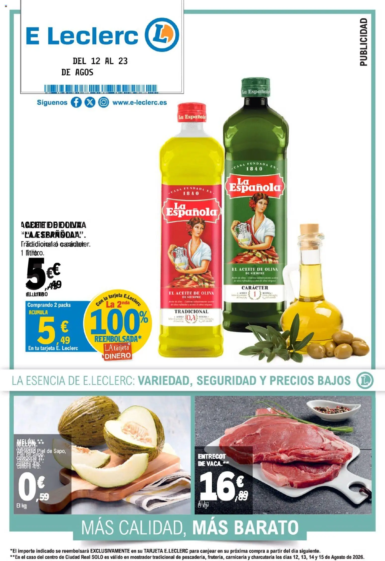 Vista previa del folleto de la tienda E.Leclerc válido desde el 12/08/2026 - Aceite de oliva, Entrecot, Aceite