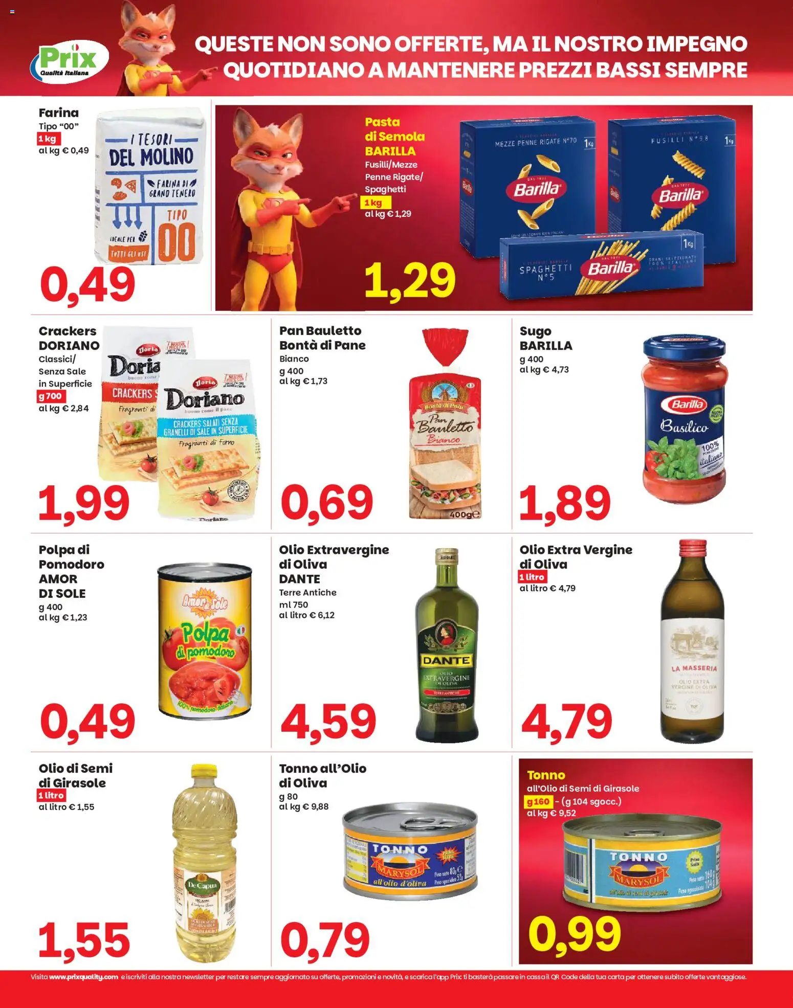 Anteprima dell'opuscolo Prix volantino Campolongo dal negozio Prix valido da 03/09/2026 - Pasta, Spaghetti, Tonno, Sale, Barilla, Crackers, Semola, Olio extra vergine