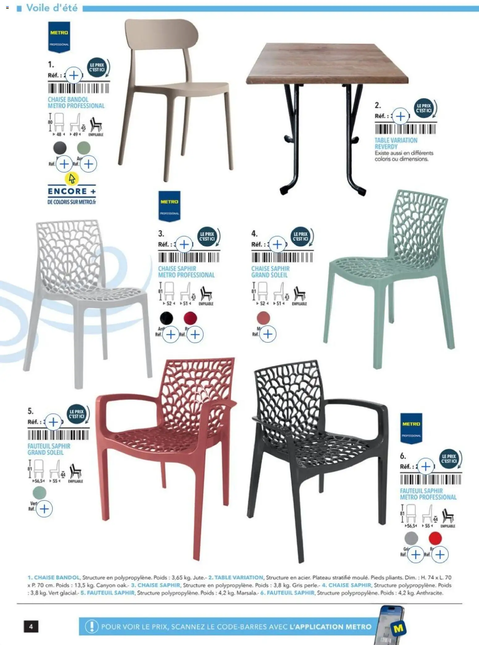 Prévisualisation de Terrasse&salle Collection 2026 du magasin METRO formulaire valide 09/01/2026 - Fauteuil, Chaise, Table, Plateau, Poids