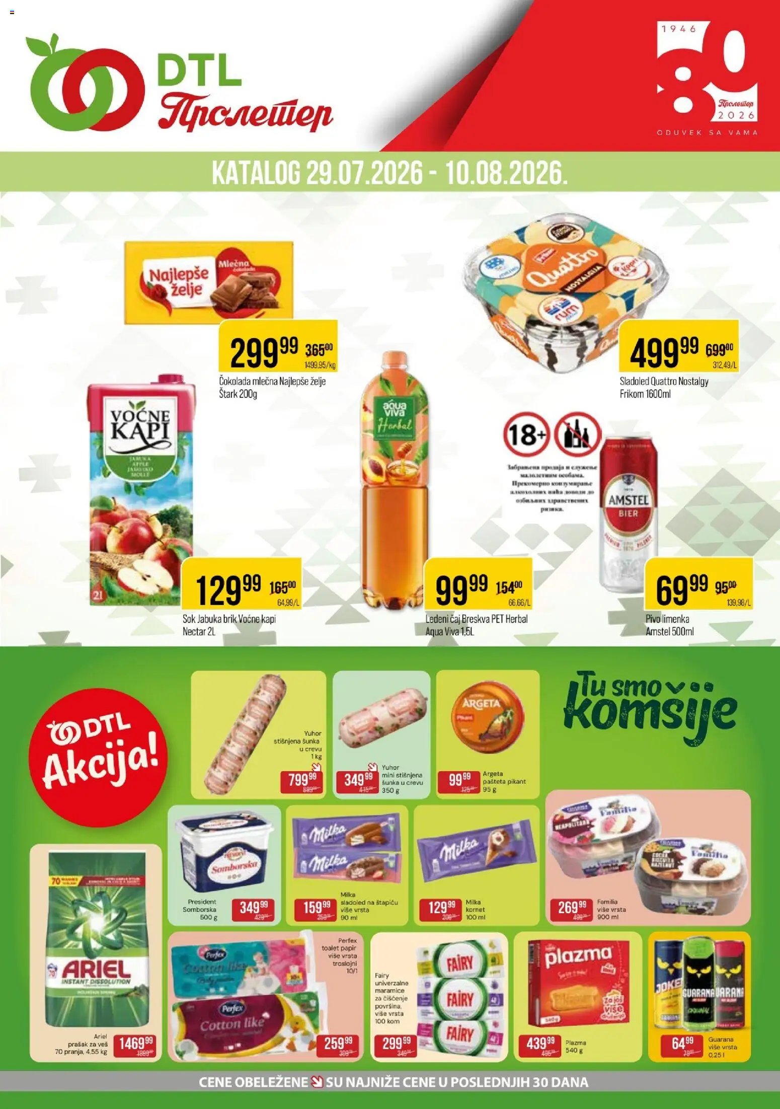 Pregled Metalac Proleter kataloga - važi od 29.07.2026 - Guarana, Pivo, Milka, Čokolada, Ariel, Breskva, Toalet papir, Plazma