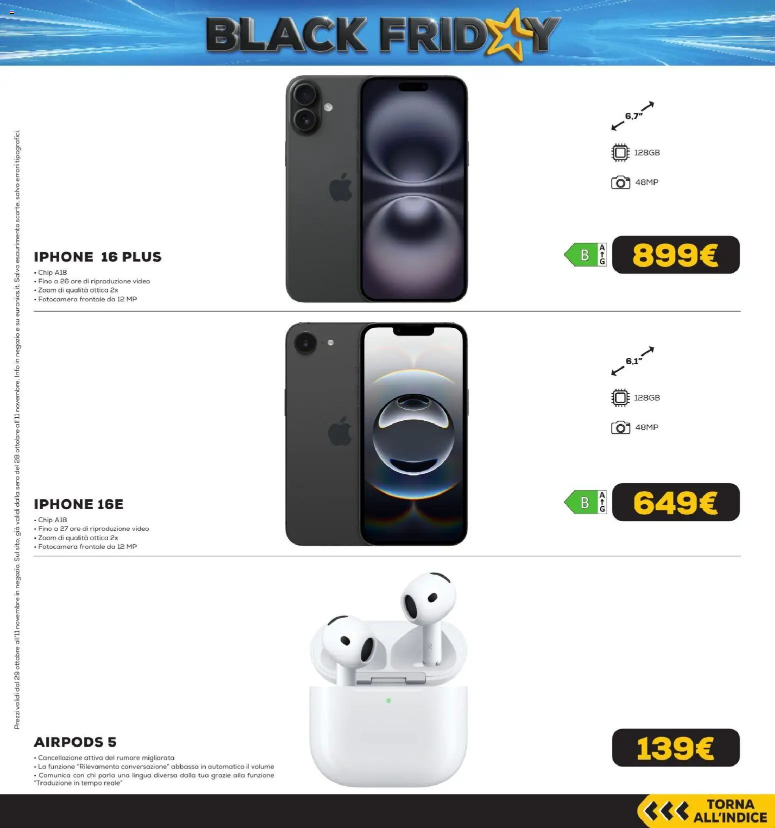 Anteprima dell'opuscolo Euronics Black Friday dal negozio Euronics valido da 29/10/2026 - Video, Iphone, Airpods, Fotocamera