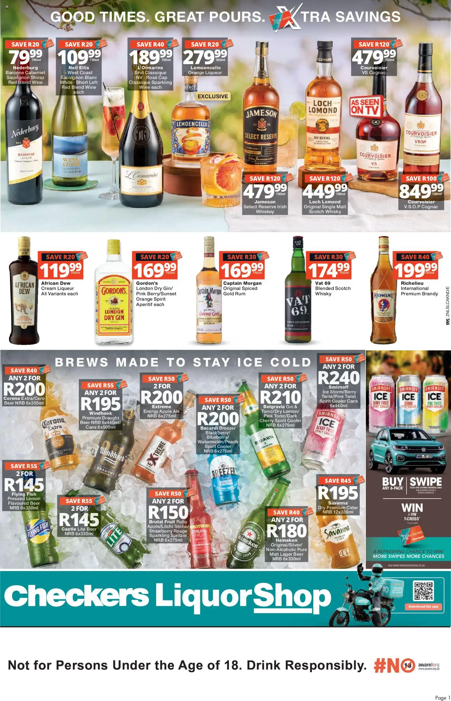 Preview of Checkers flyer valid from 23/10/2026 - TV, Fish, Wine, Gin, Cognac, Beer, Captain Morgan, Cream liqueur