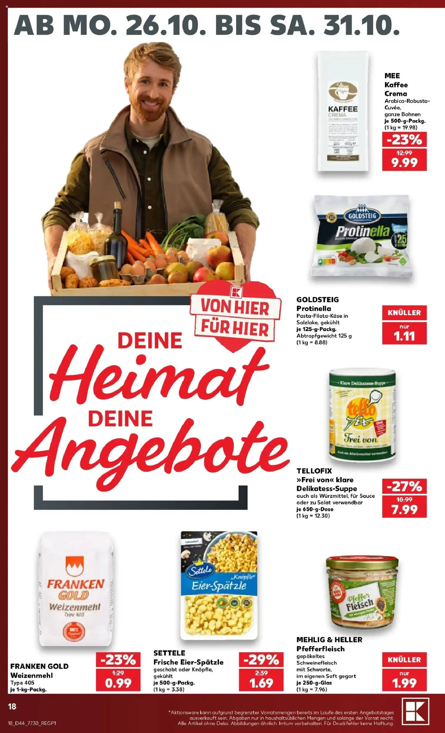 Vorschau von dem Prospekt des Geschäftes Kaufland, gültig ab dem 26.10.2026 - Kaffee, Salat, Fleisch, Saft, Weizenmehl, Schweinefleisch