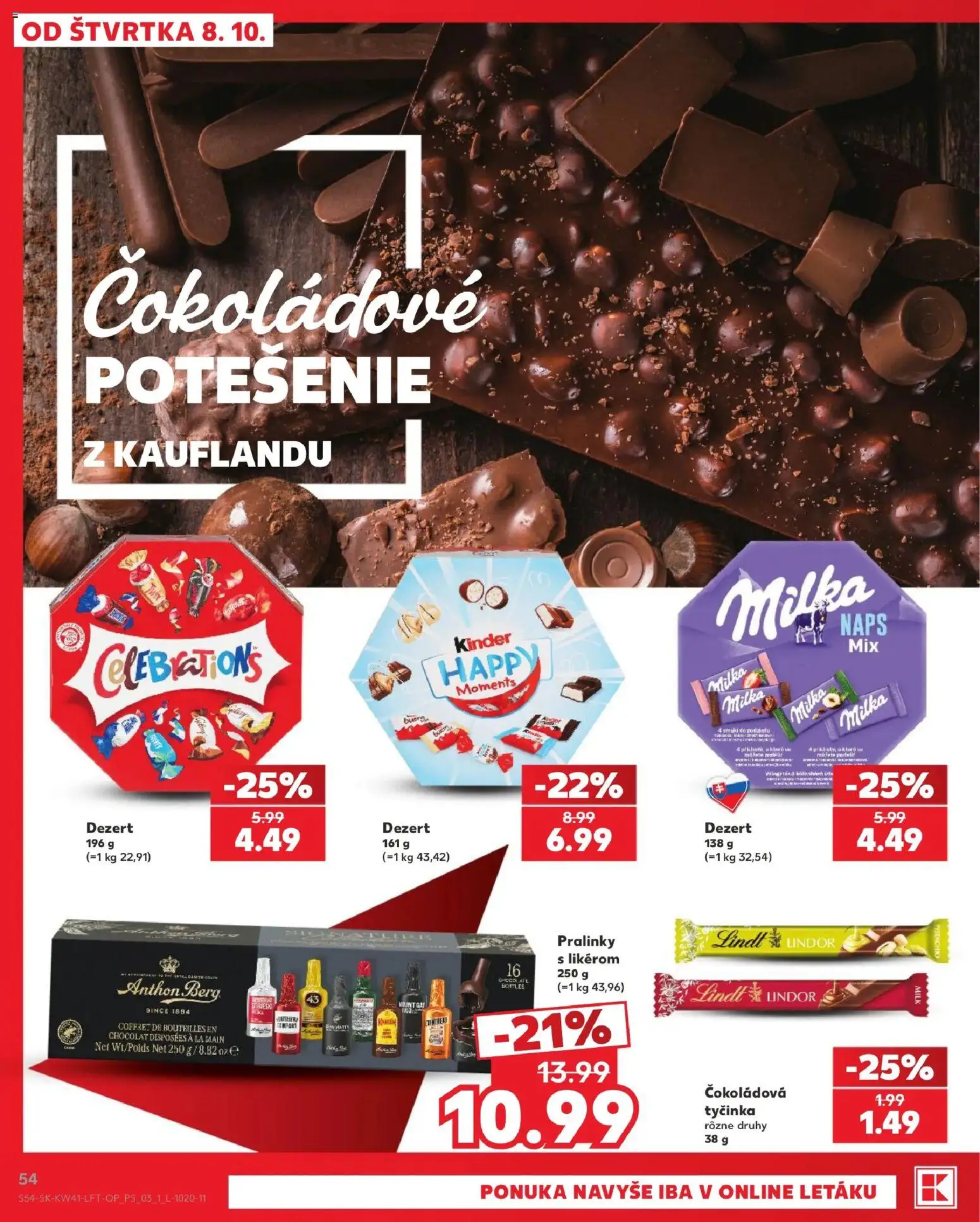 Náhľad Kaufland letáku platného od 08.10.2026 - Lindt, Kinder, Milka, Dezert, Lindor, Čokoládová tyčinka