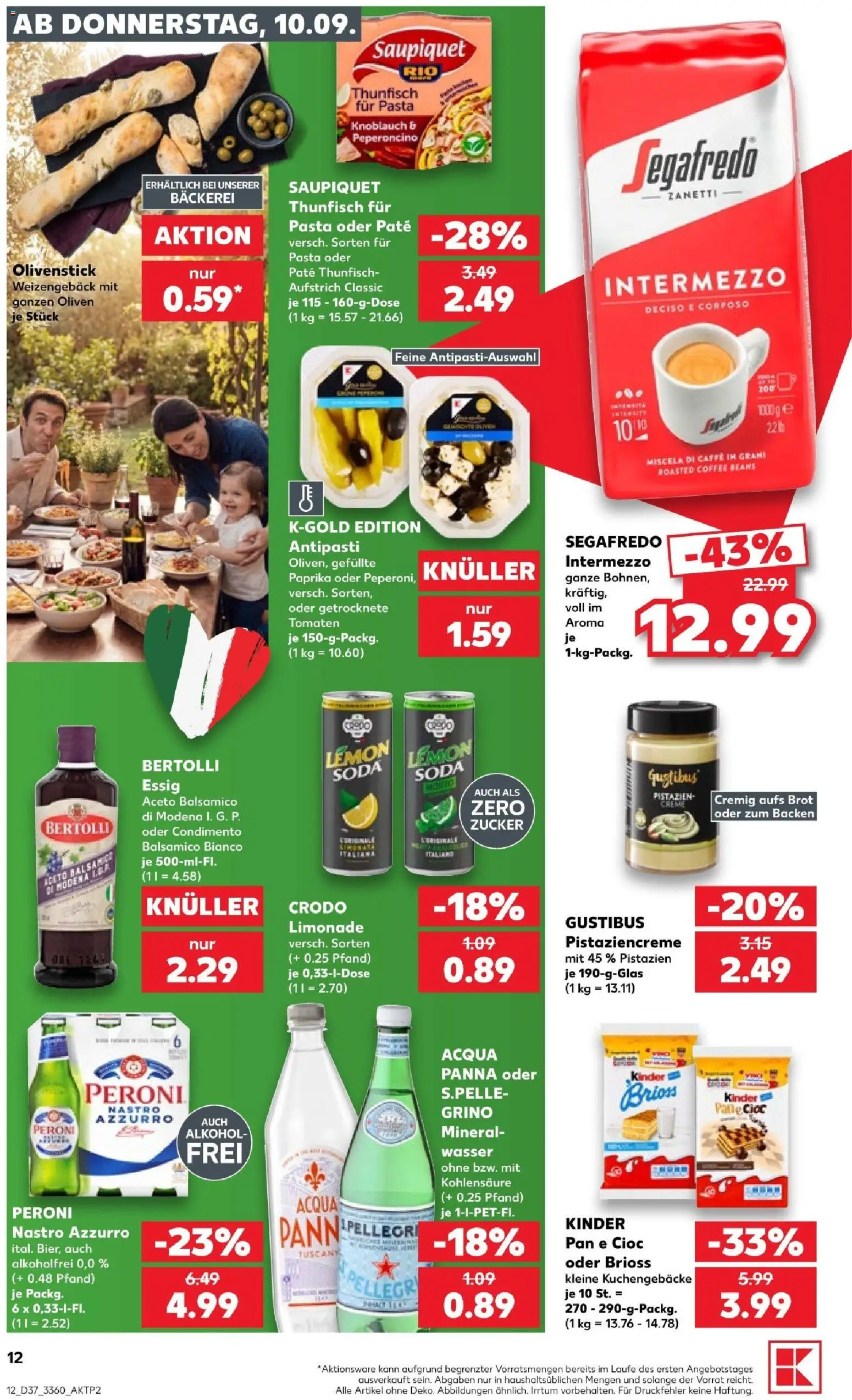 Vorschau von dem Prospekt des Geschäftes Kaufland, gültig ab dem 10.09.2026 - Bäckerei, Pistazien, Alkohol, Brot, Balsamico, Essig, Creme, Pane