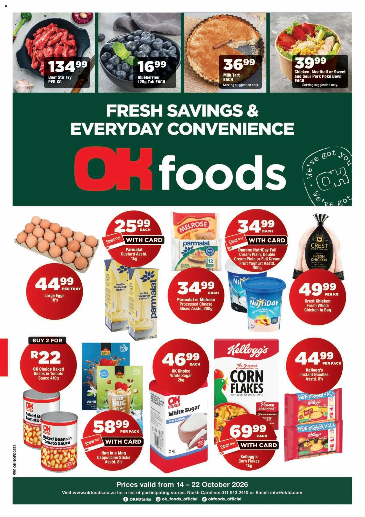 Preview of OK Foods flyer valid from 14/10/2026 - Milk, Sugar, Corn, Cream, Yoghurt, Custard, Vanilla, Flakes