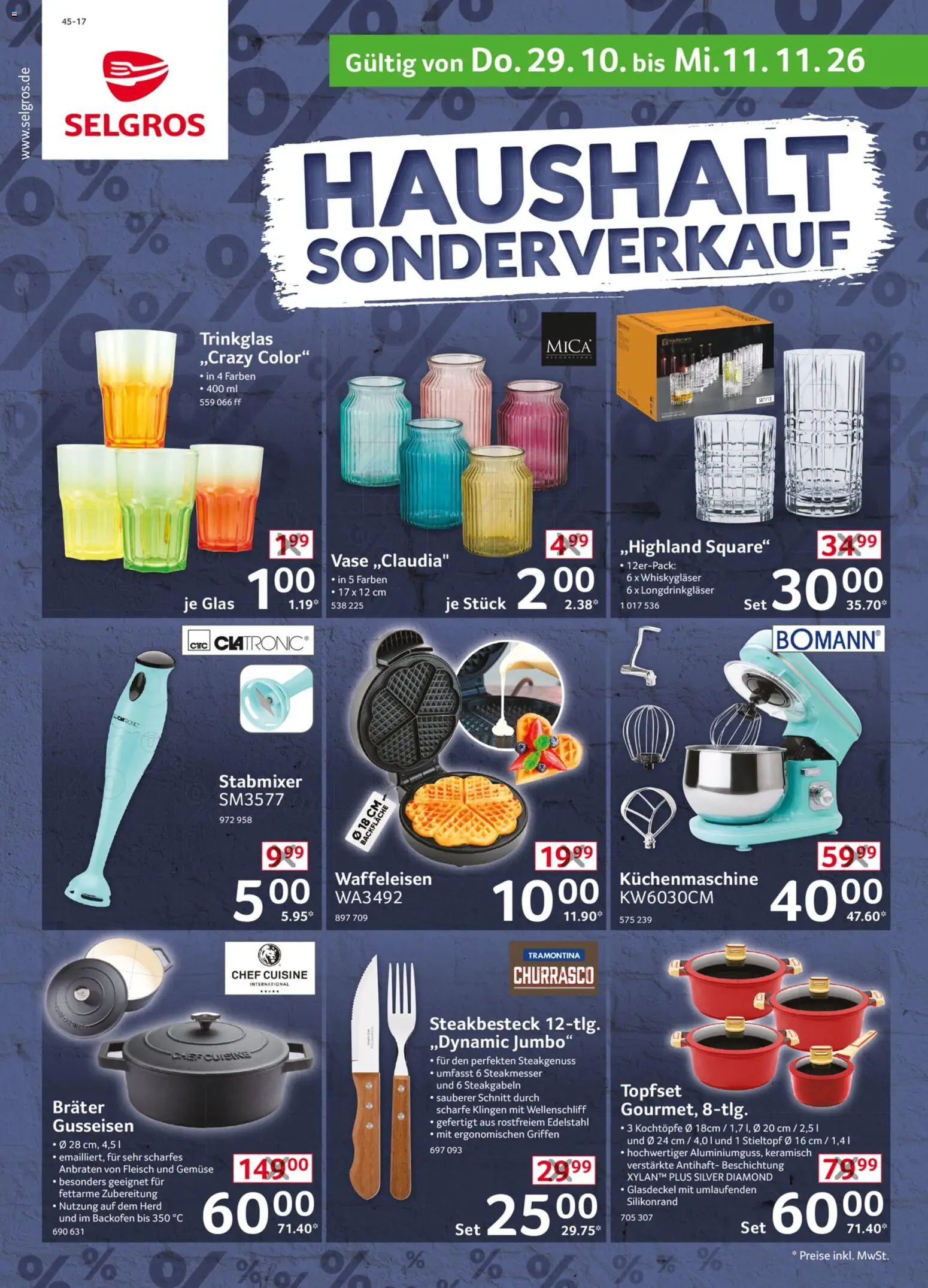 Vorschau von dem Prospekt des Geschäftes Selgros, gültig ab dem 29.10.2026 - Gemüse, Backofen, Waffeleisen, Fleisch, Herd, Vase, Stabmixer