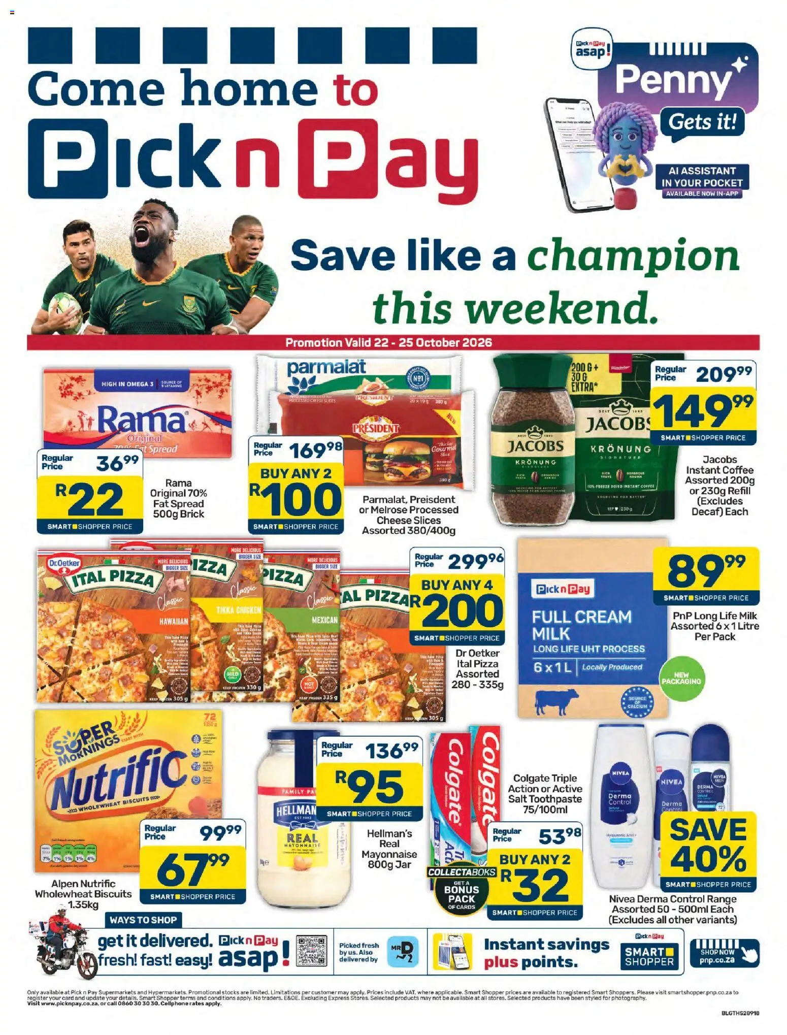Preview of Pick n Pay flyer valid from 22/10/2026 - Chicken, Salt, Milk, Cheese, Omega 3, Toothpaste, Spread, Instant coffee