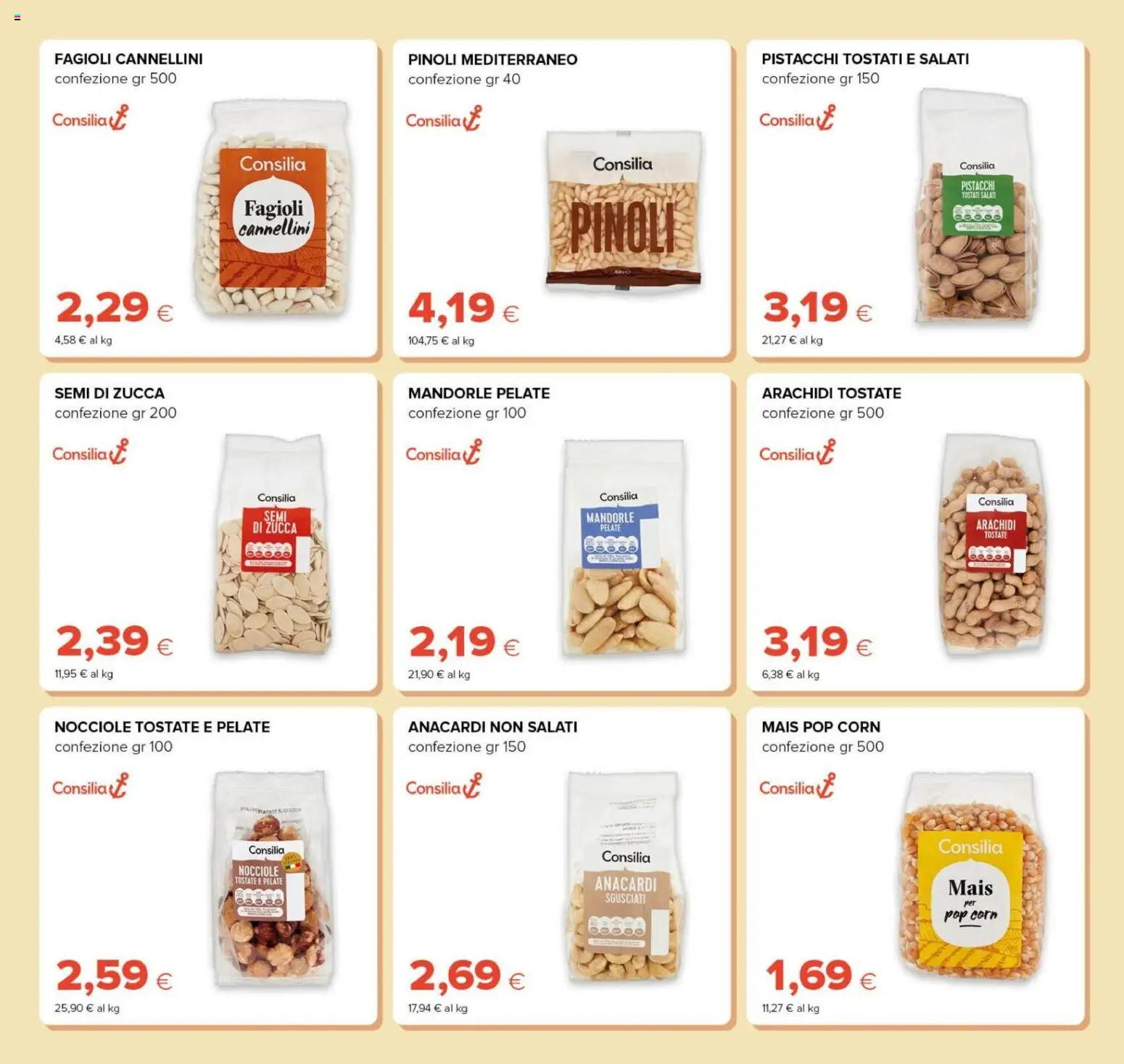 Anteprima dell'opuscolo Oasi volantino Prezzi Ribassati dal negozio Oasi valido da 21/10/2026 - Fagioli, Zucca, Pop corn, Arachidi, Nocciole, Mais, Semi di zucca, Cannellini