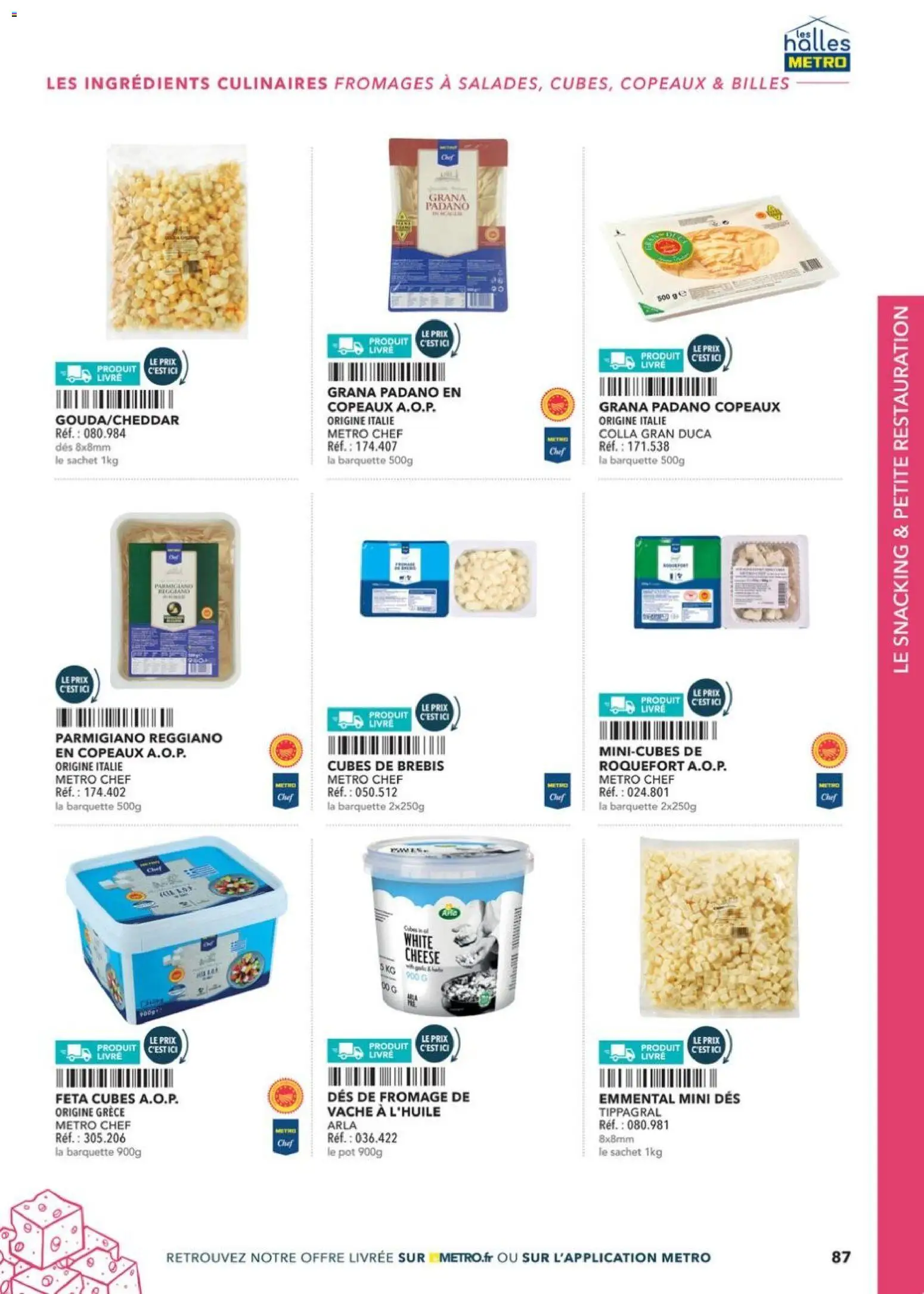 Prévisualisation de Boulangers Pâtissiers du magasin METRO formulaire valide 30/04/2026 - Fromage, Livre, Feta, Grana padano, Emmental, Ingrédients, Parmigiano Reggiano, Dés de fromage