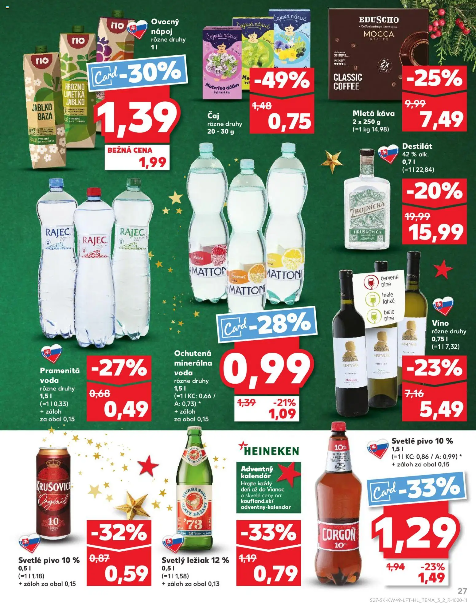 Náhľad Kaufland letáku platného od 04.12.2025 - Rajec, Víno, Čaj, Corgoň, Hruškovica, Minerálna voda, Destilát, Bylinný čaj