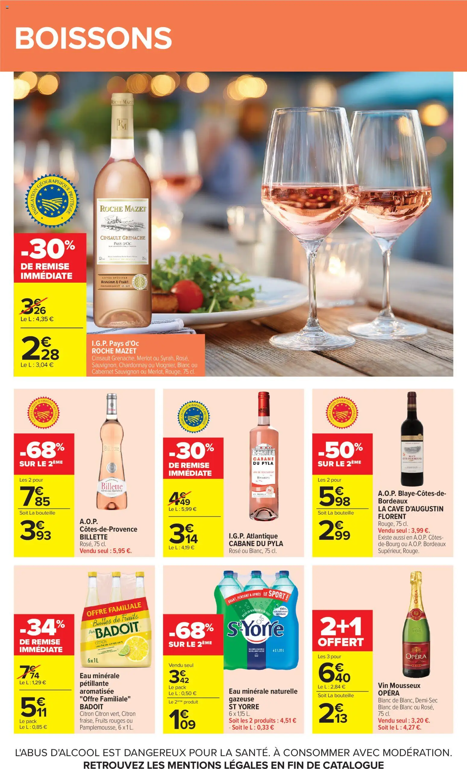 Prévisualisation de Carrefour Market Petit dejeuner du magasin Carrefour Market formulaire valide 01/09/2026 - Vin, Porte, Citron, Citron vert, Eau minérale, Cabernet Sauvignon, Vin mousseux, Mousseux