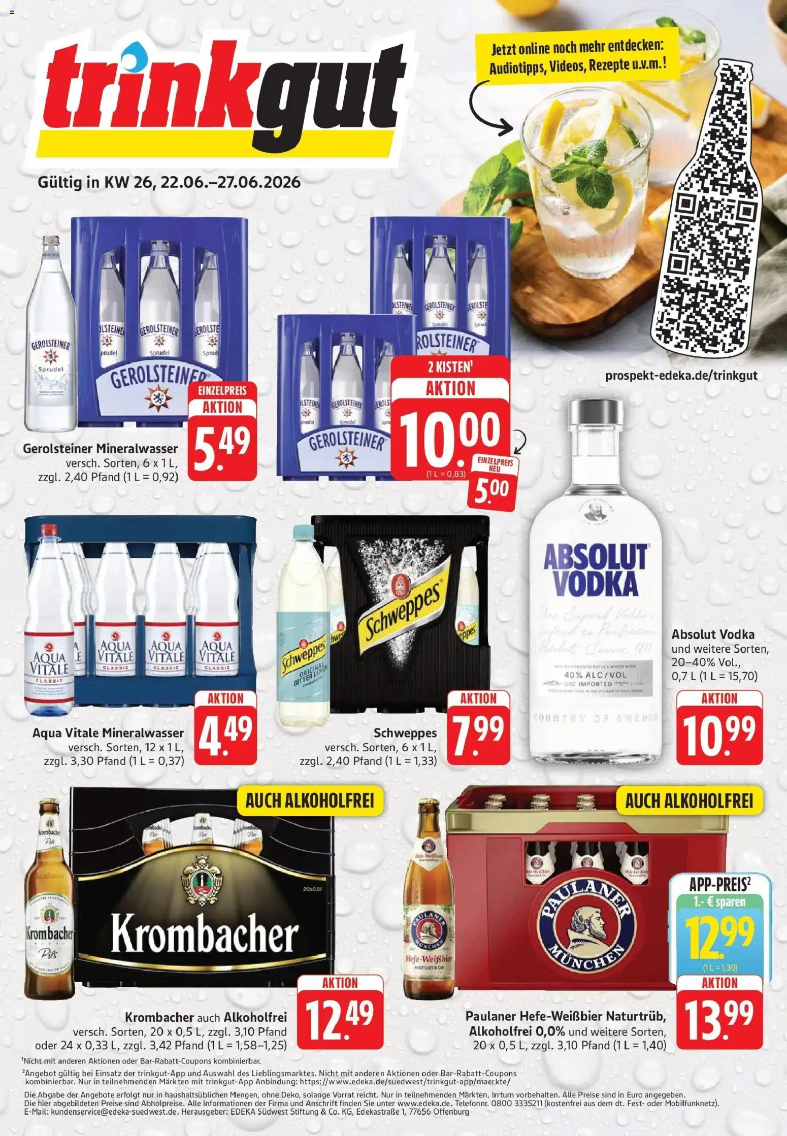 Vorschau von dem Prospekt des Geschäftes Trinkgut, gültig ab dem 21.06.2026 - Mineralwasser, Gerolsteiner, Krombacher, Vodka, Paulaner, Schweppes, Pils