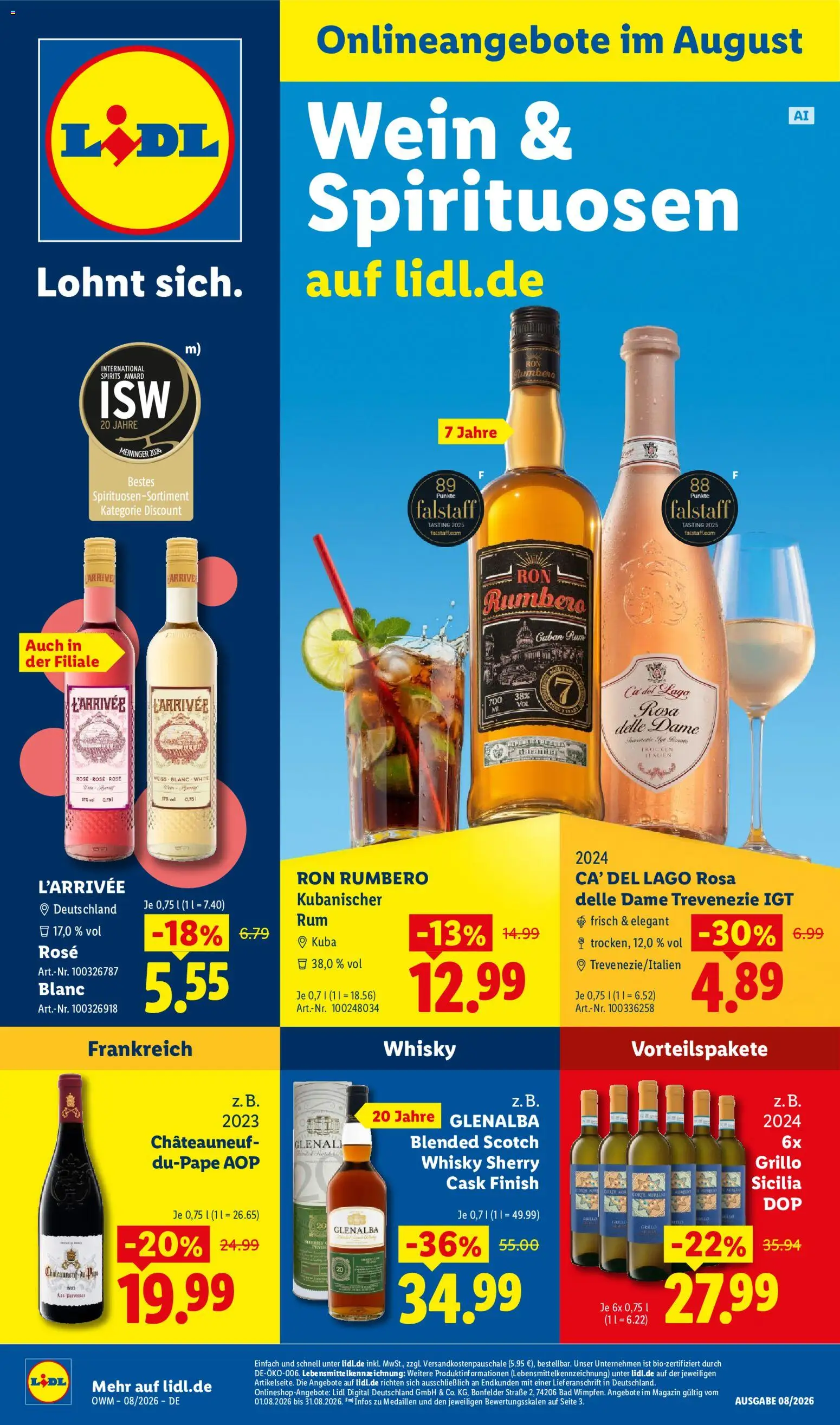 Vorschau von dem Prospekt des Geschäftes Lidl, gültig ab dem 01.08.2026 - Bad, Wein, Whisky, Rum, Magazin, Finish