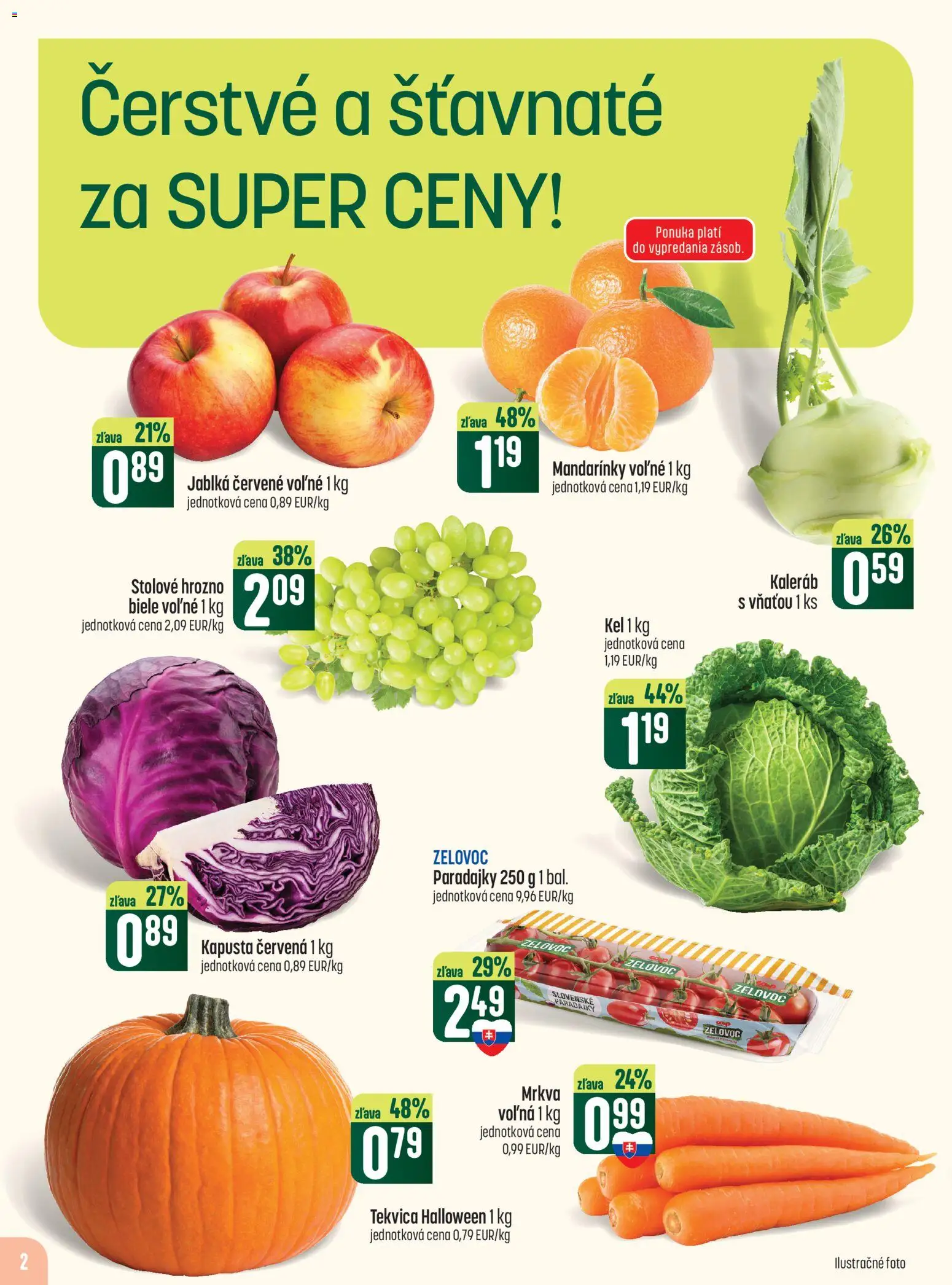 Náhľad COOP Jednota letáku platného od 22.10.2026 - Tekvica, Kel, Mrkva, Hrozno, Jablká, Kaleráb, Mandarinky, Kapusta červená