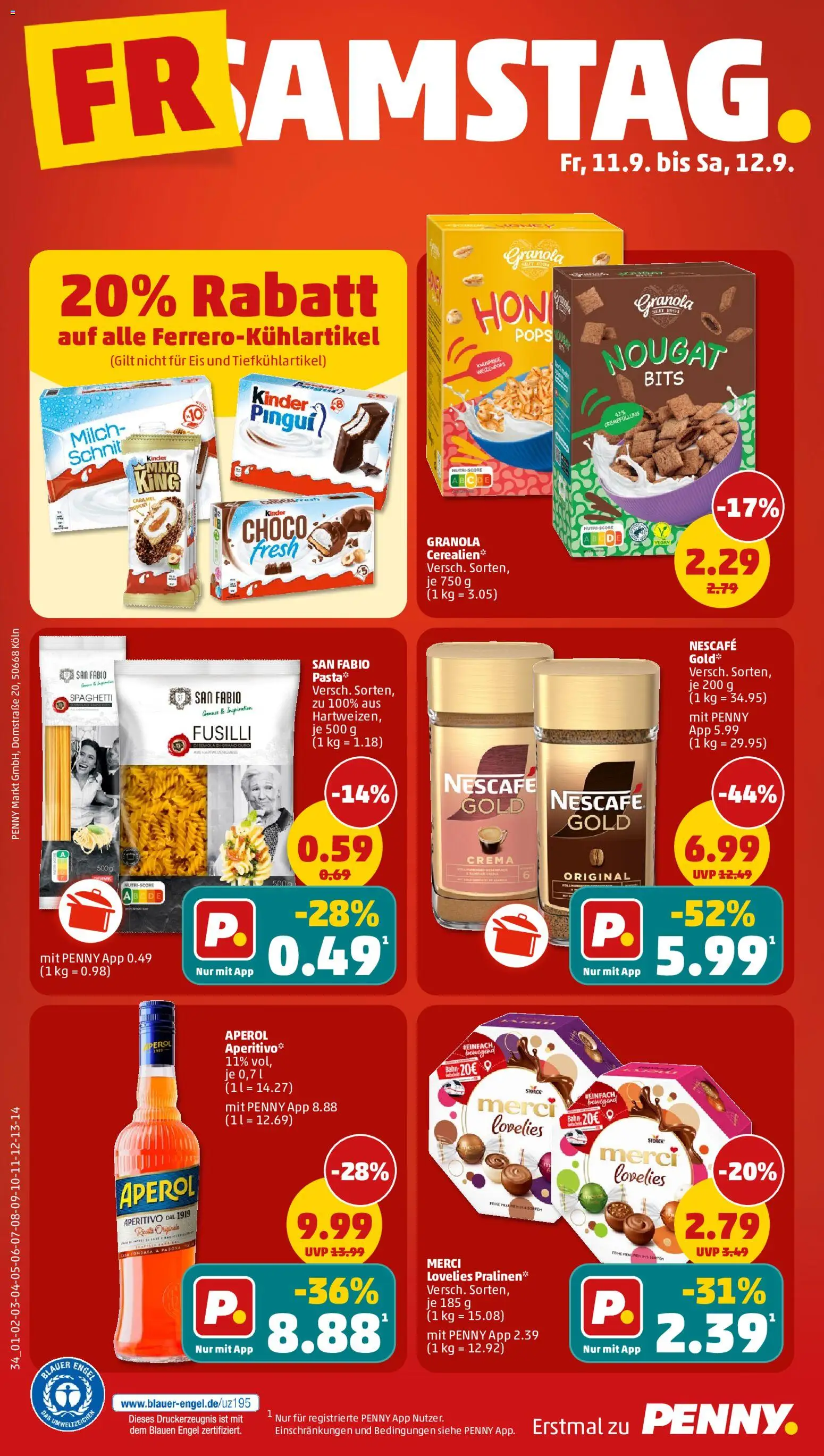 Vorschau von dem Prospekt des Geschäftes Penny, gültig ab dem 07.09.2026 - Eis, Pasta, Aperol, Spaghetti, Milch, Merci, Nescafe, Nescafe gold