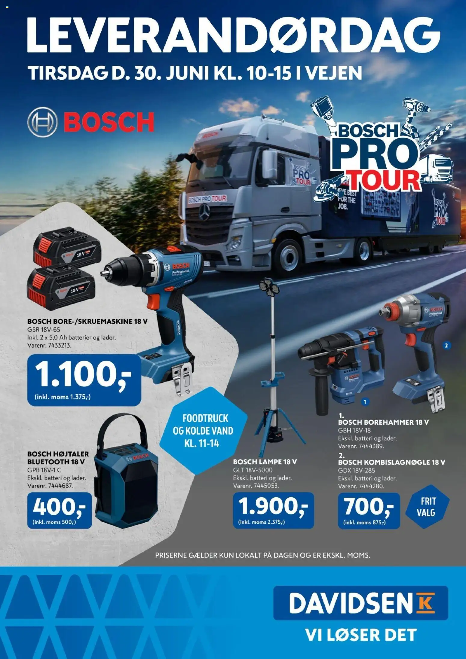 Eksempel på tilbudsavis Davidsen - Leverandørdag Bosch Vejen fra butik Davidsen gyldig fra 30/06/2026 - Lampe, Batteri, Batterier