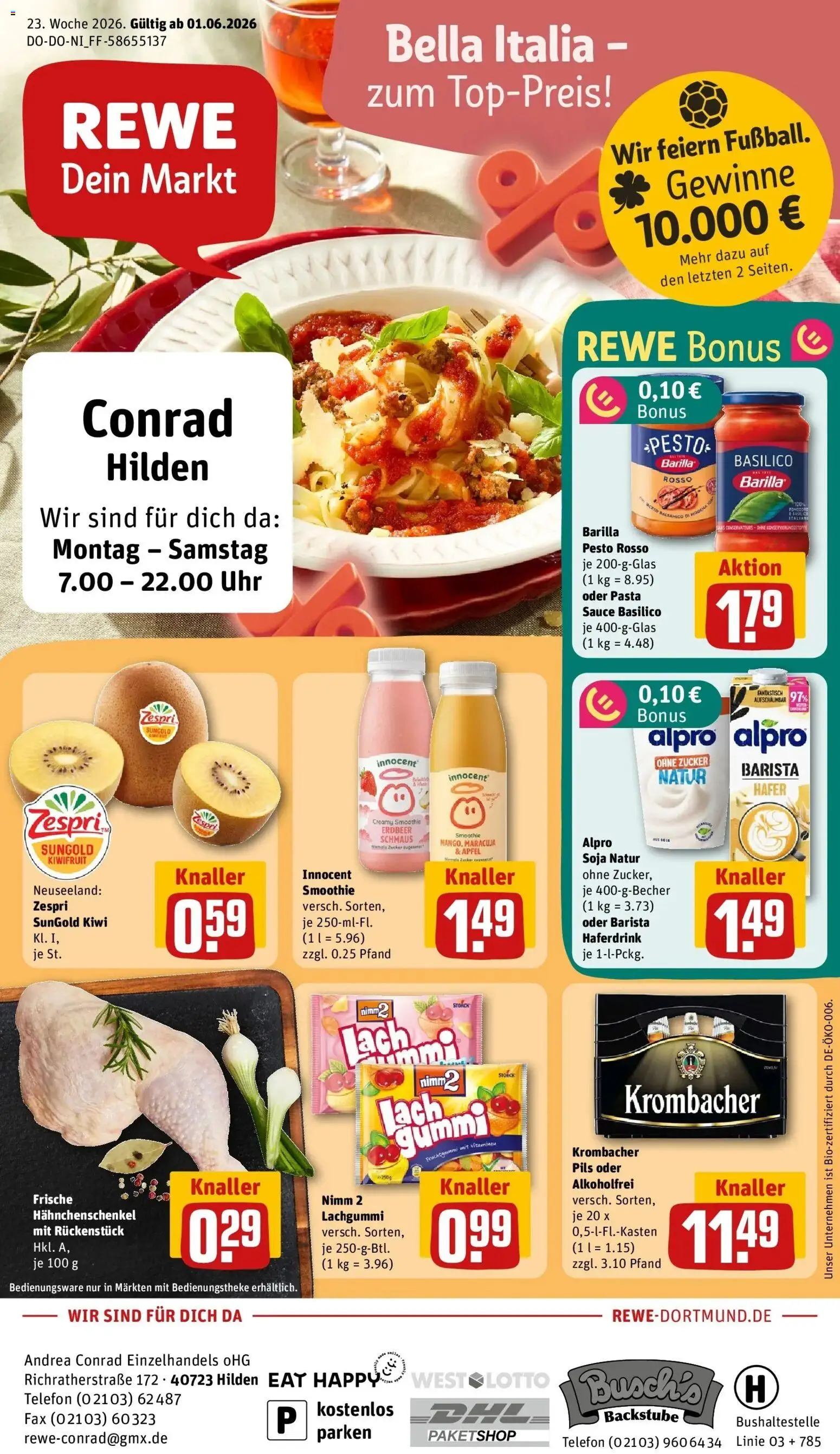 Vorschau von dem Prospekt des Geschäftes Rewe, gültig ab dem 01.06.2026 - Telefon, Äpfel, Kiwi, Zucker, Barilla, Alpro, Pils, Haferdrink