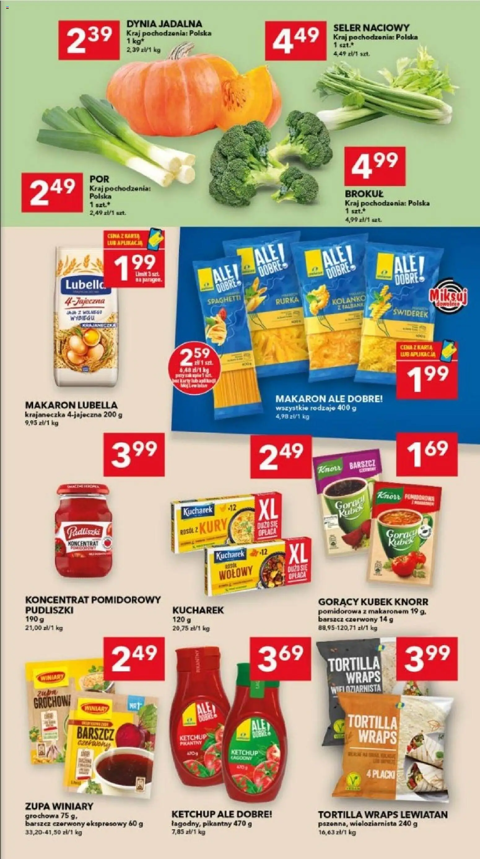 Pogląd gazetki "Lewiatan gazetka - Legnica" ze sklepu Lewiatan ważnej od 08.10.2026 - Makaron, Zupa, Spaghetti, Dynia, Brokuł, Karta, Ketchup, Koncentrat pomidorowy