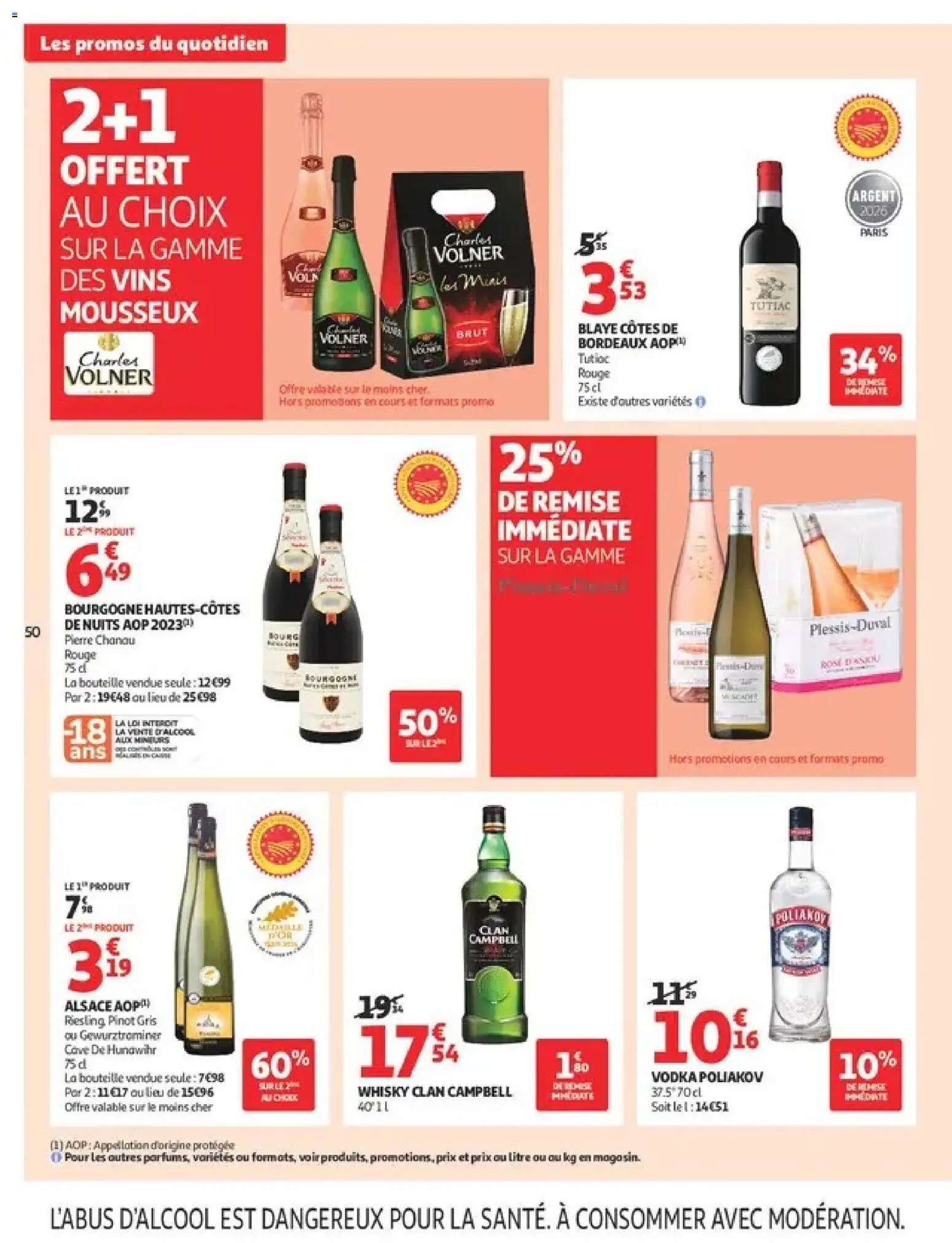 Prévisualisation de Auchan Ménage rentrée hypers du magasin Auchan formulaire valide 08/09/2026 - Vodka, Bourgogne, Gewurztraminer, Bouteille, Pinot gris, Clan Campbell, Whisky clan Campbell, Mousseux