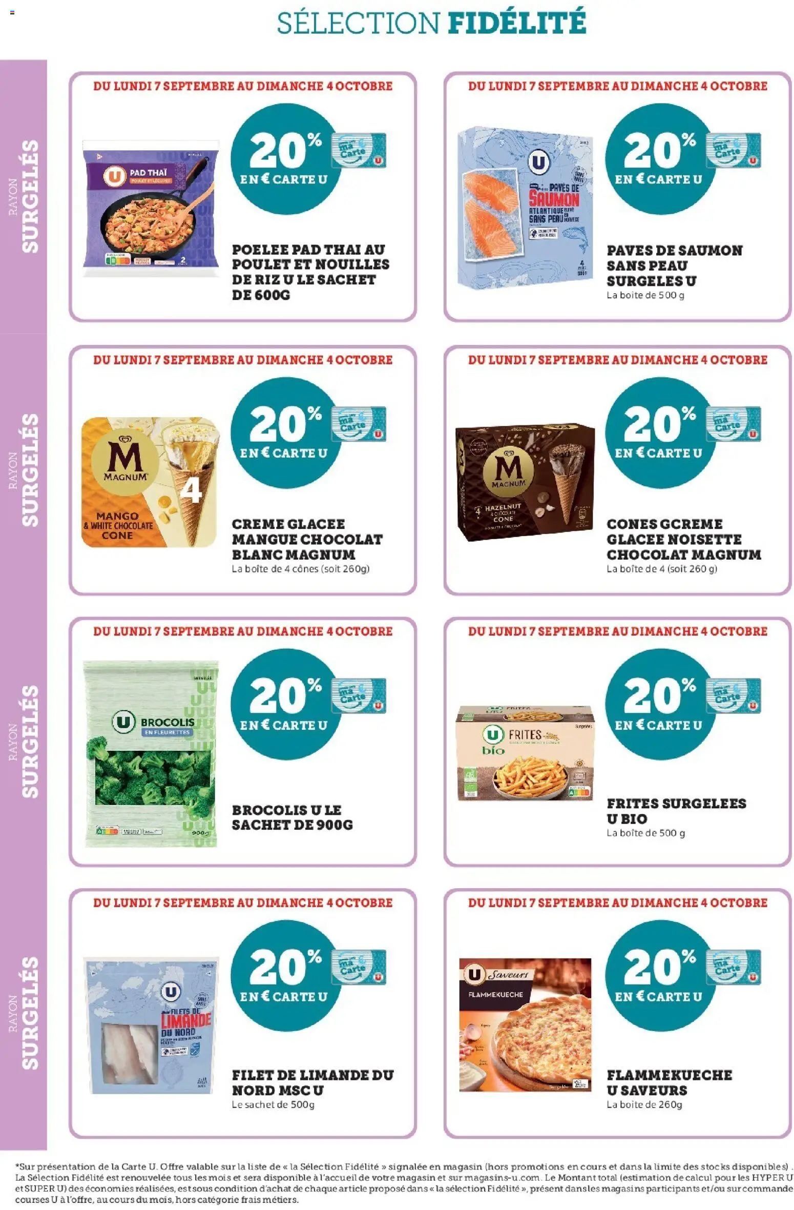 Prévisualisation de Super U - Ma sélection Carte U Septembre du magasin Super U formulaire valide 07/09/2026 - Saumon, Riz, Mangue, Noisette, Frites, Brocolis, Filet de limande, Frites surgelées