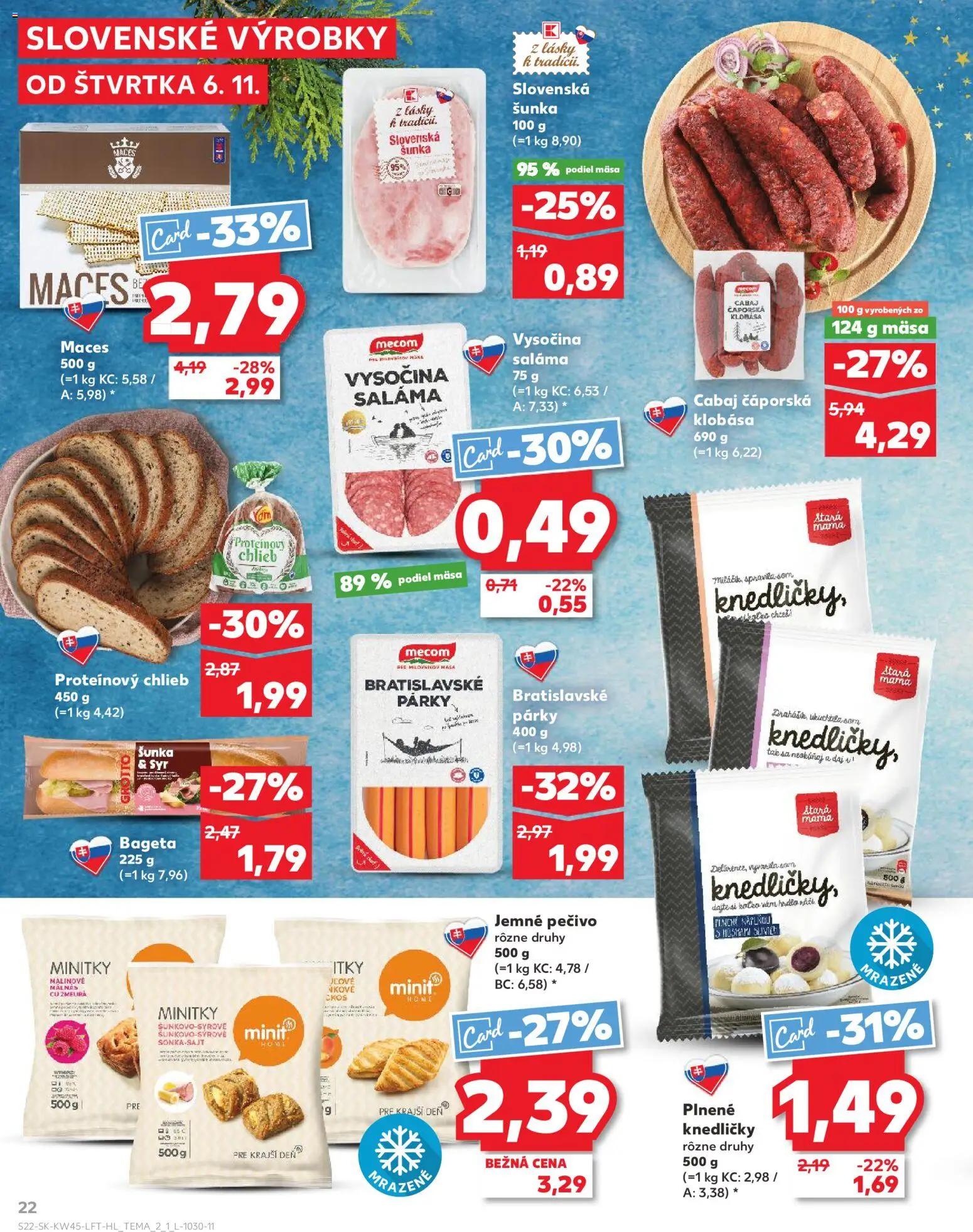 Náhľad Kaufland letáku platného od 06.11.2025 - Syr, Chlieb, Klobása, Šunka, Párky, Saláma, Proteínový chlieb