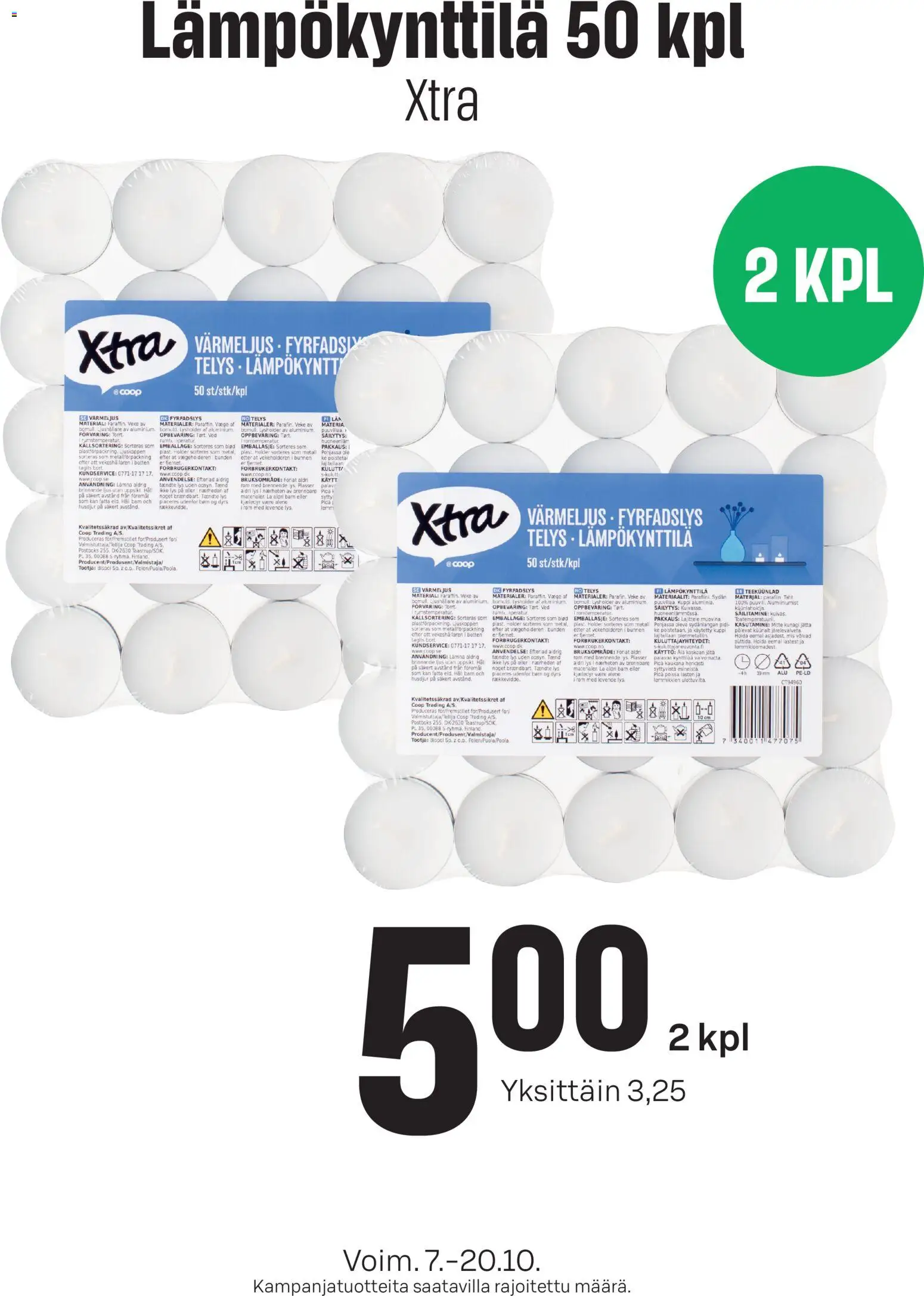 Kaupan Prisma Prisma Lämpökynttila Xtra esikatselu, voimassa 07/10/2026