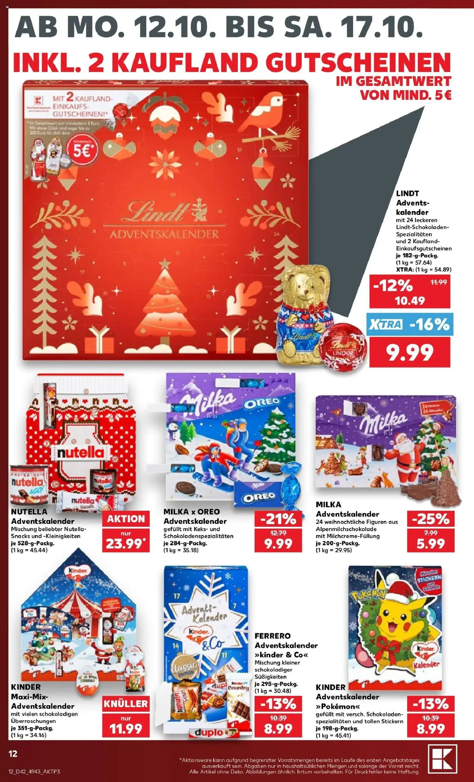 Vorschau von dem Prospekt des Geschäftes Kaufland, gültig ab dem 12.10.2026 - Süßigkeiten, Lindt, Nutella, Milka, Spezialitäten