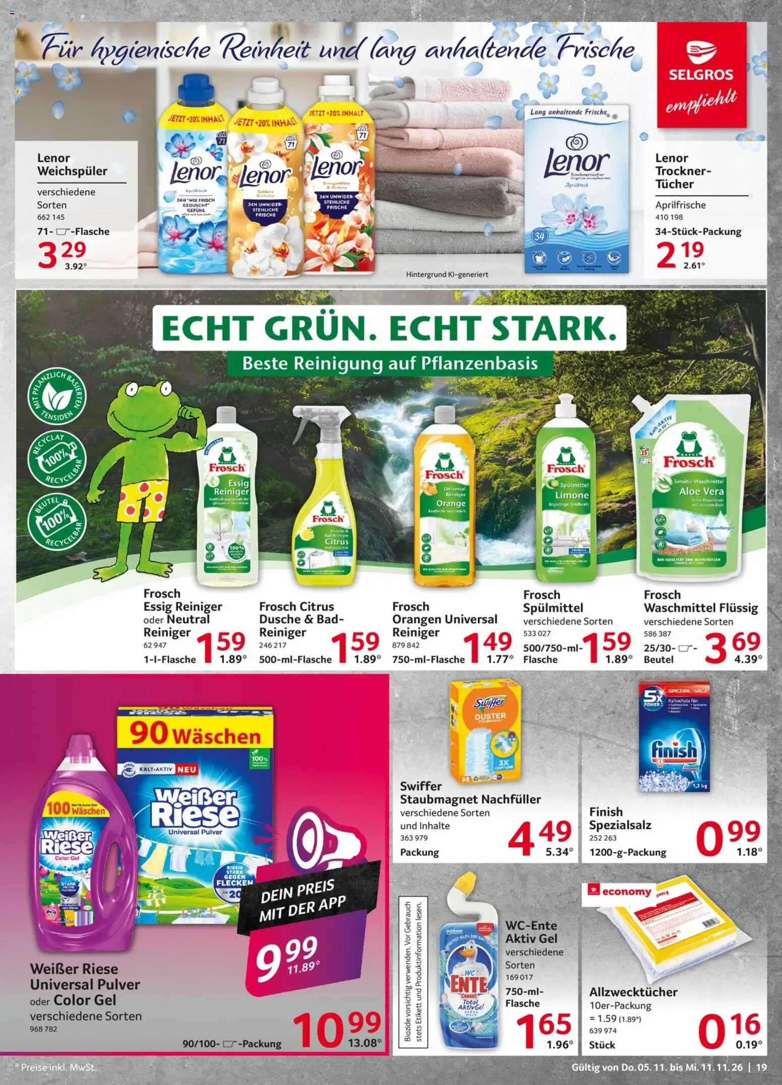 Vorschau von dem Prospekt des Geschäftes Selgros, gültig ab dem 05.11.2026 - Salz, Swiffer, Essig, Weichspüler, Lenor, Duft, Finish, Orangen