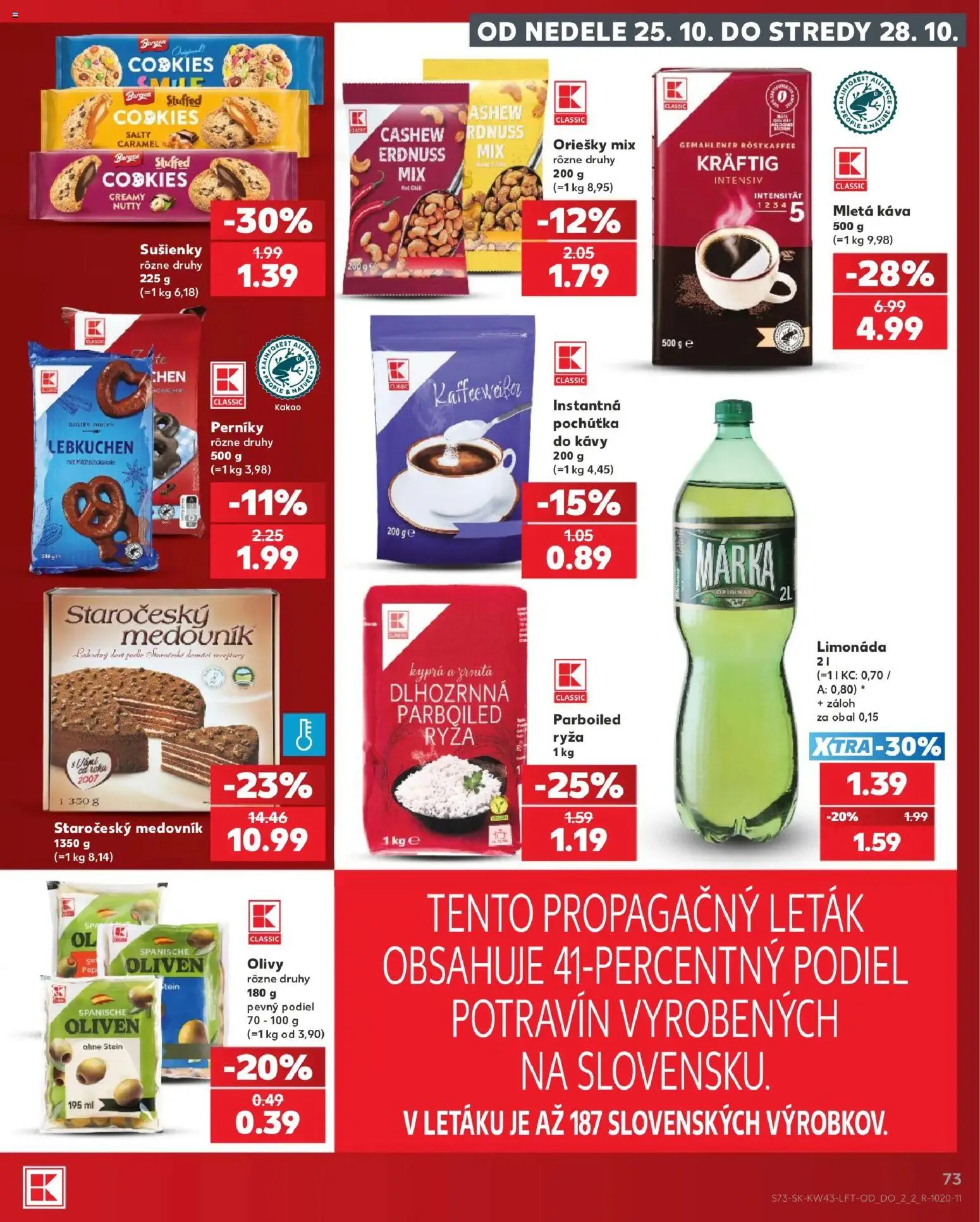 Náhľad Kaufland letáku platného od 22.10.2026 - Káva, Ryža, Kakao, Olivy, Sušienky, Oriešky, Ryža parboiled, Limonáda