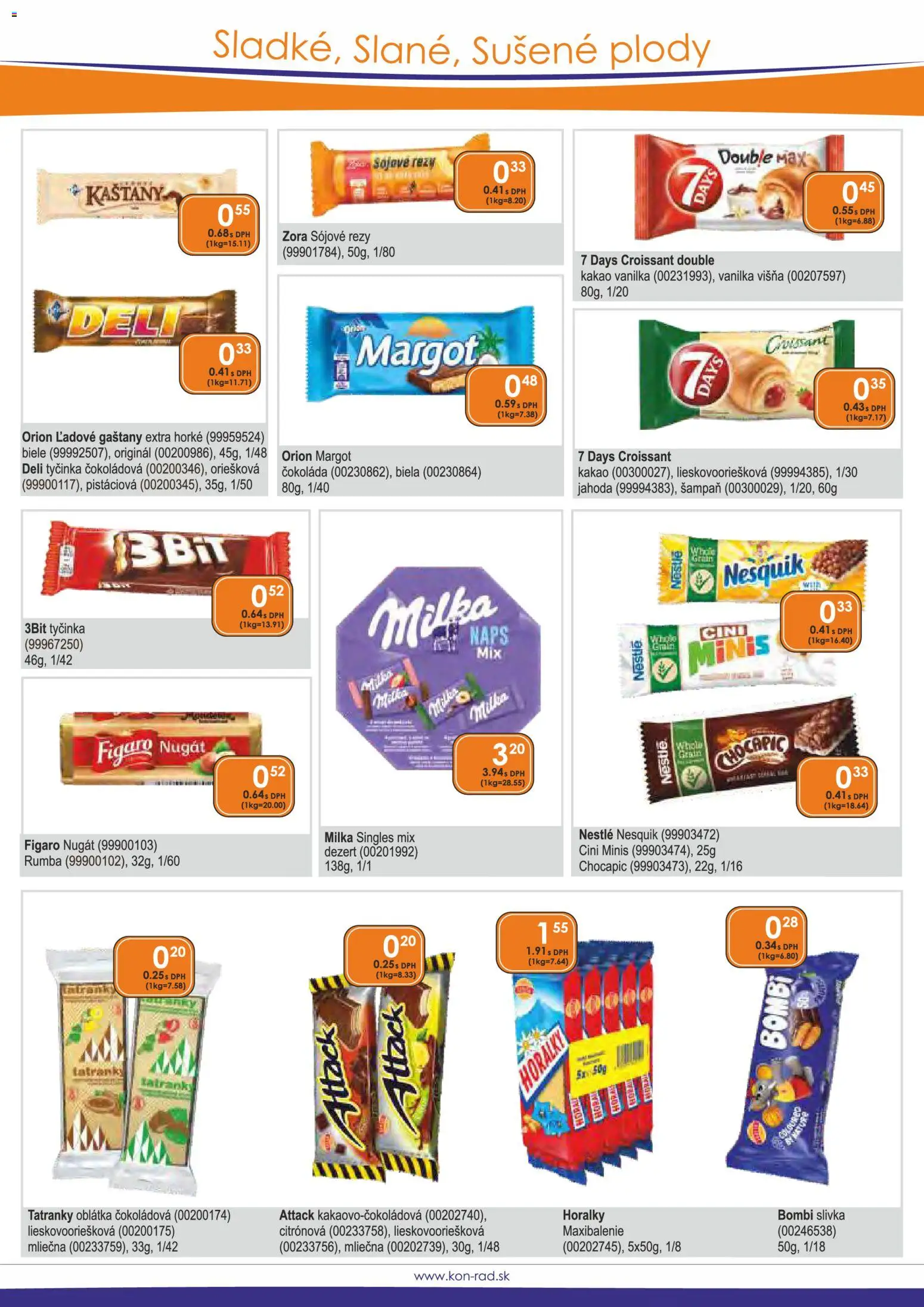 Náhľad KON - RAD letáku platného od 01.03.2026 - Croissant, Milka, Dezert, Vanilka, Cini Minis, Nesquik, Chocapic, Gaštany