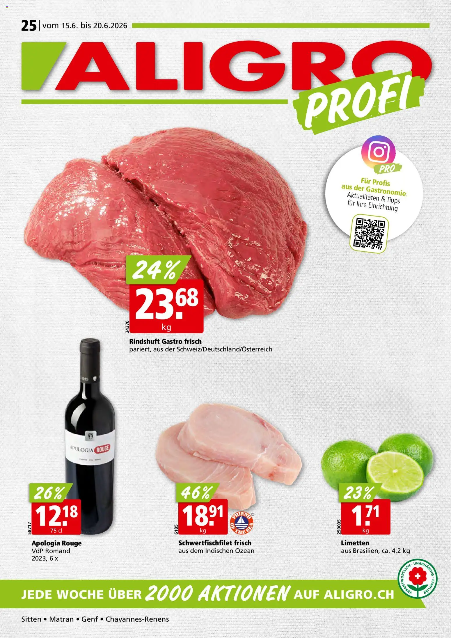 Vorschau des Merkblatts Aligro aktionen Chavannes, Matran, Genf, Sitten vom Shop Aligro gültig von 15.06.2026 bis 20.06.2026 - Rouge