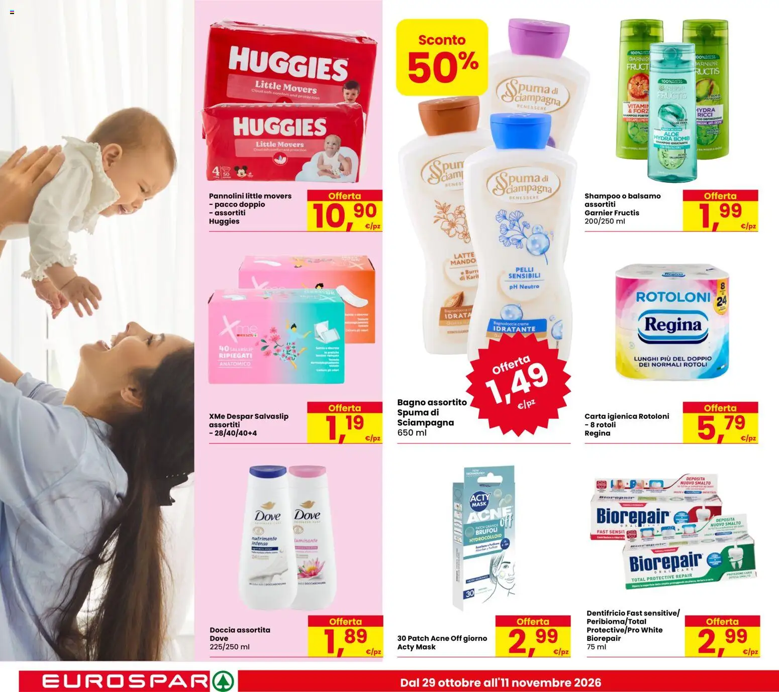 Anteprima dell'opuscolo Eurospar volantino Calalzo dal negozio Eurospar valido da 29/10/2026 - Crema, Bagno, Latte, Shampoo, Doccia, Carta igienica, Balsamo, Salvaslip