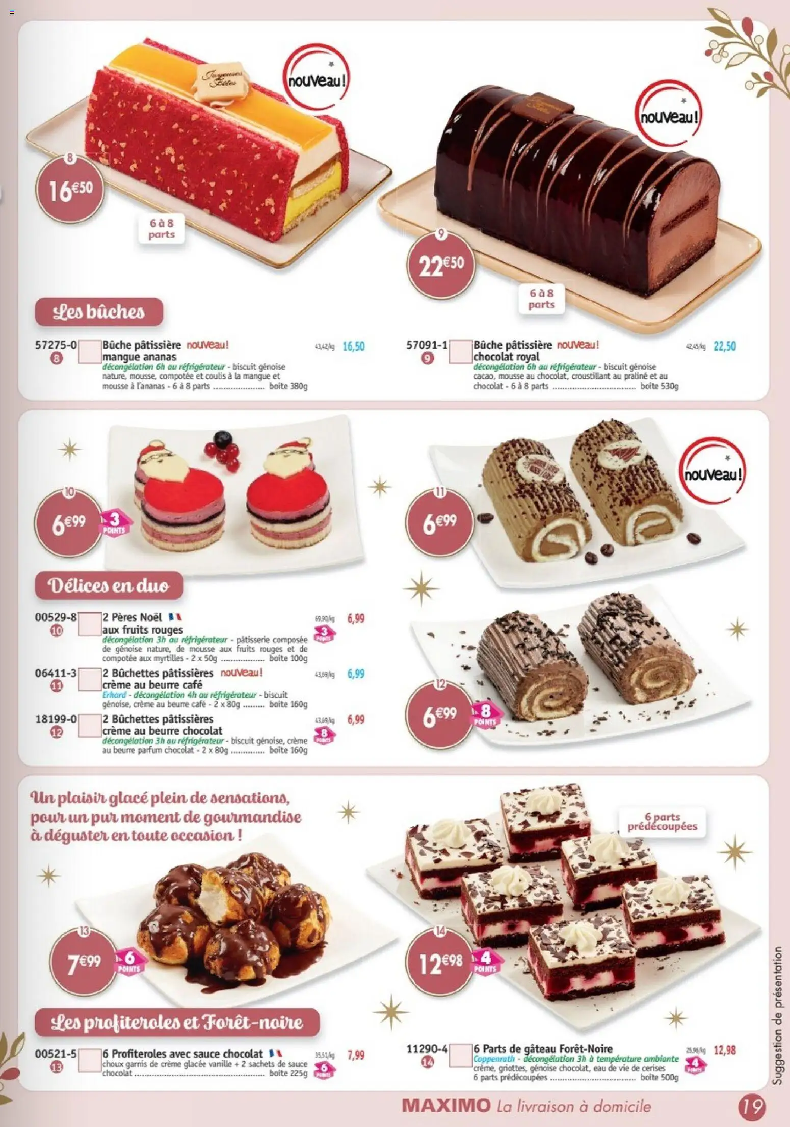 Prévisualisation de Maximo catalogue du magasin Maximo formulaire valide 26/10/2026 - Glace, Réfrigérateur, Profiteroles, Ananas, Cerises, Vanille, Mangue, Bûche pâtissière