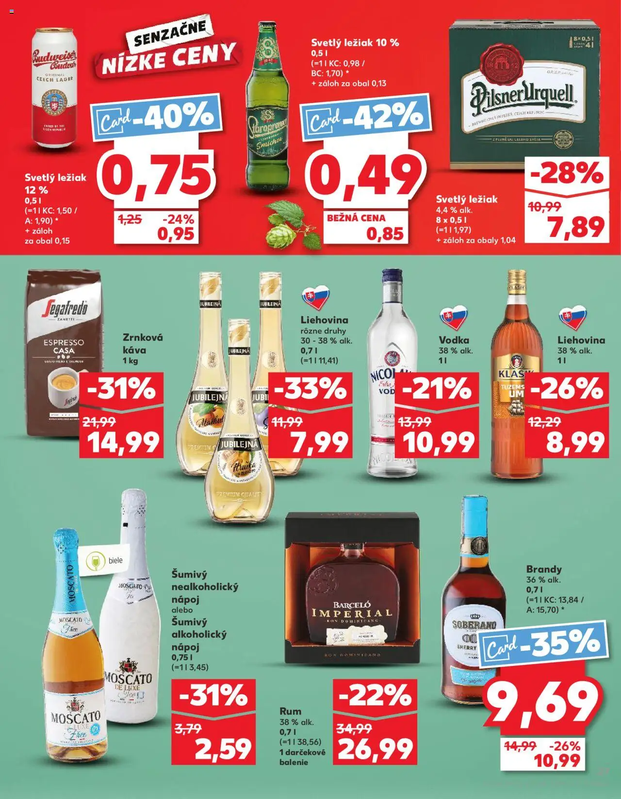 Náhľad Kaufland letáku platného od 11.09.2025 - Rum, Vodka, Nicolaus vodka, Brandy, Zrnková káva, Staropramen, Soberano, Zrnková káva 1 kg