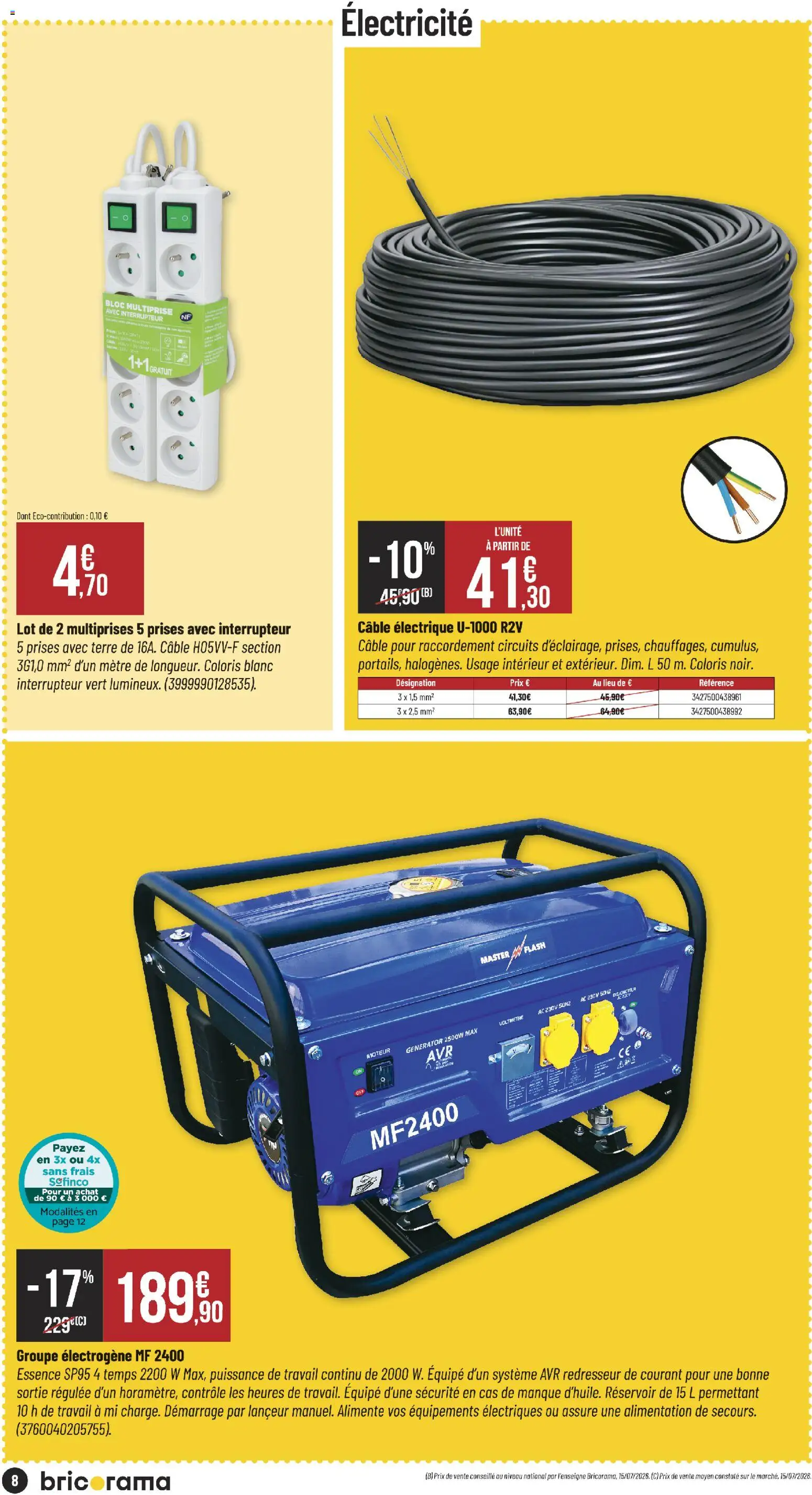Prévisualisation de Bricorama catalogue du magasin Bricorama formulaire valide 09/09/2026 - Alimentation, Interrupteur, Disjoncteur, Mètre, Prises, Câble