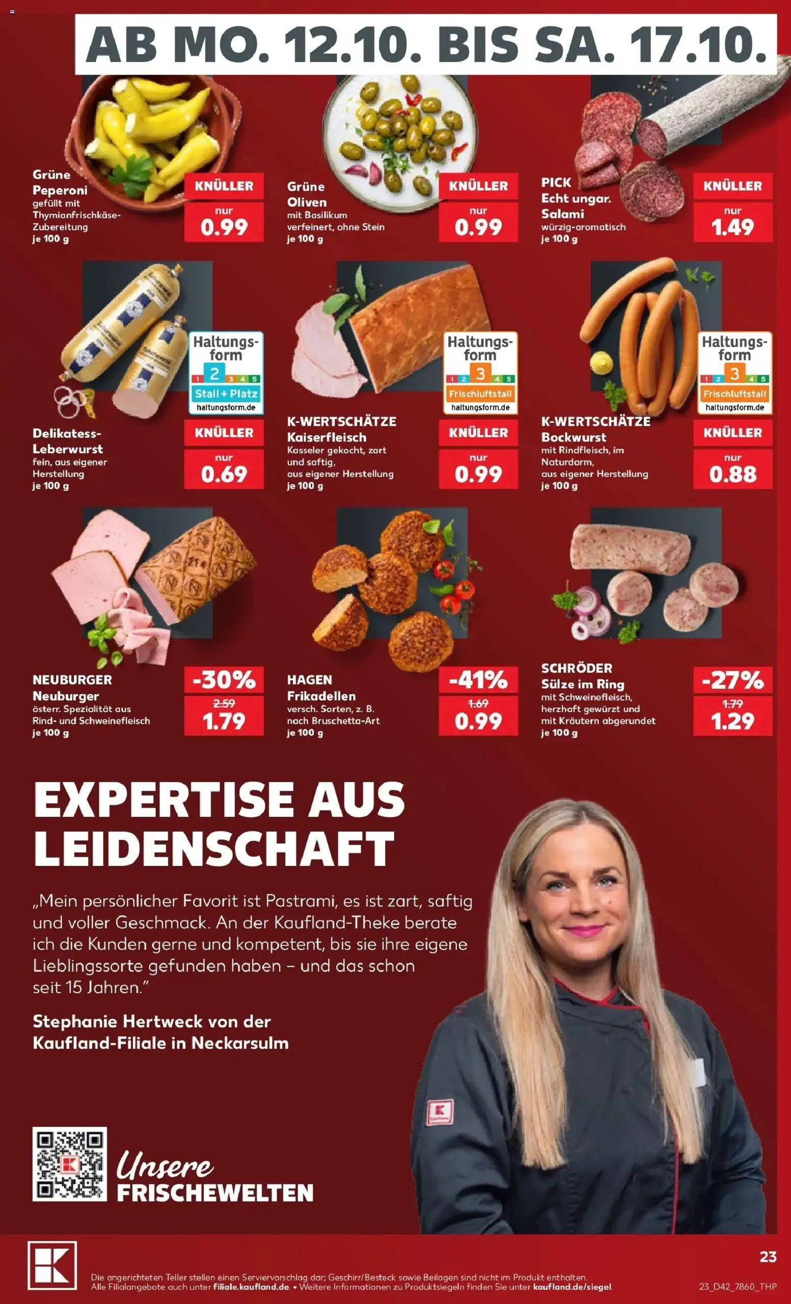 Vorschau von dem Prospekt des Geschäftes Kaufland, gültig ab dem 12.10.2026 - Salami, Bockwurst, Schweinefleisch, Beilagen
