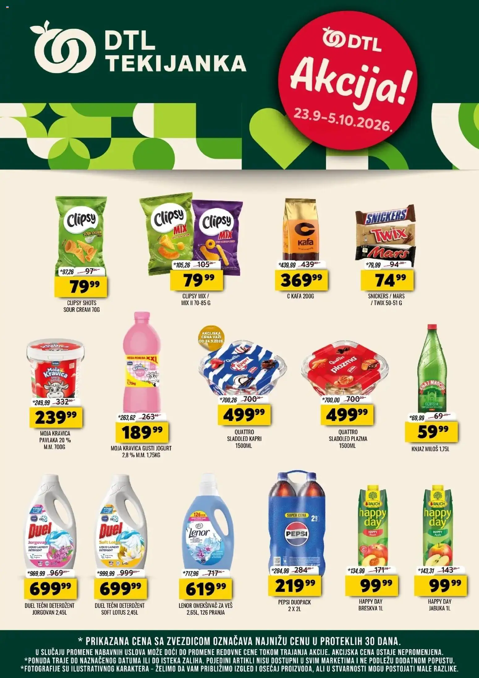 Pregled Tekijanka kataloga - važi od 23.09.2026 - Kafa, Lotus, Pepsi, Snickers, Breskva, Twix, Tečni deterdžent, Omekšivač za veš