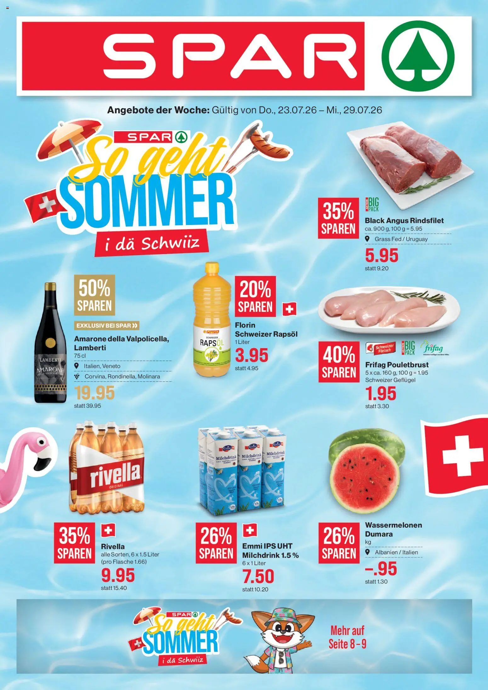 Vorschau des Merkblatts SPAR aktionen vom Shop SPAR gültig von 23.07.2026 bis 29.07.2026 - Rapsöl, Pouletbrust