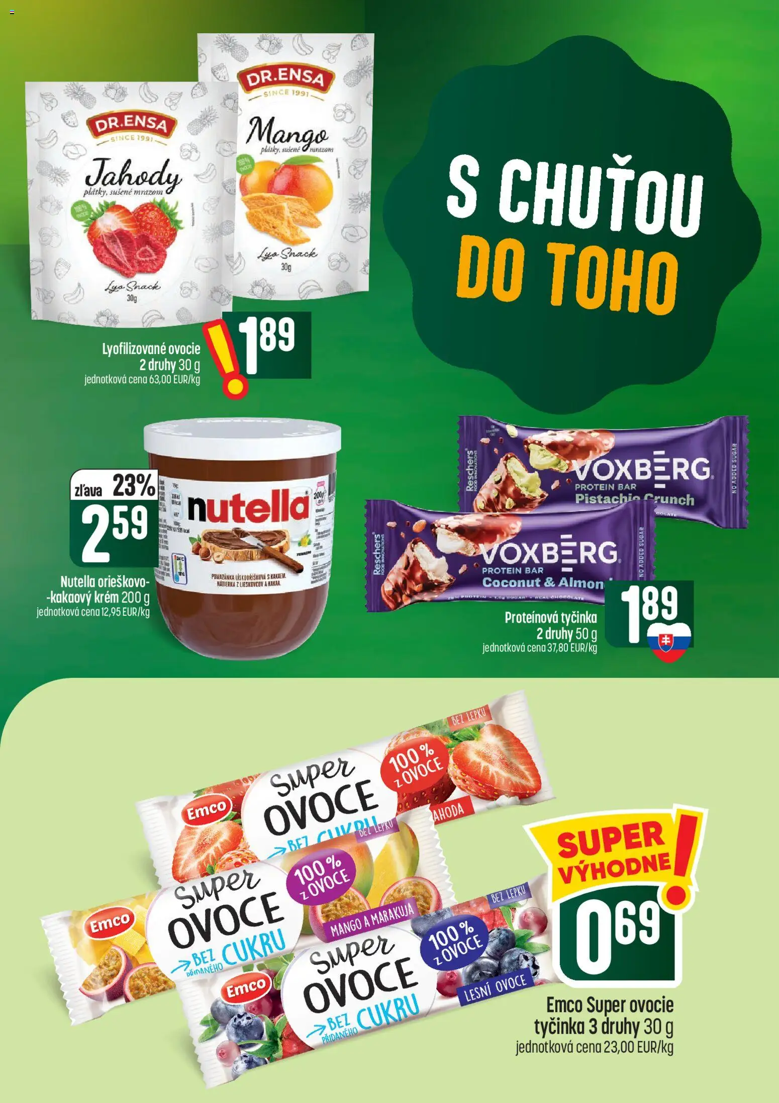 Náhľad COOP Jednota letáku platného od 01.10.2026 - Mango, Protein, Ovocie, Lyofilizované ovocie, Nutella, Jahody, Krém, Proteínová tyčinka