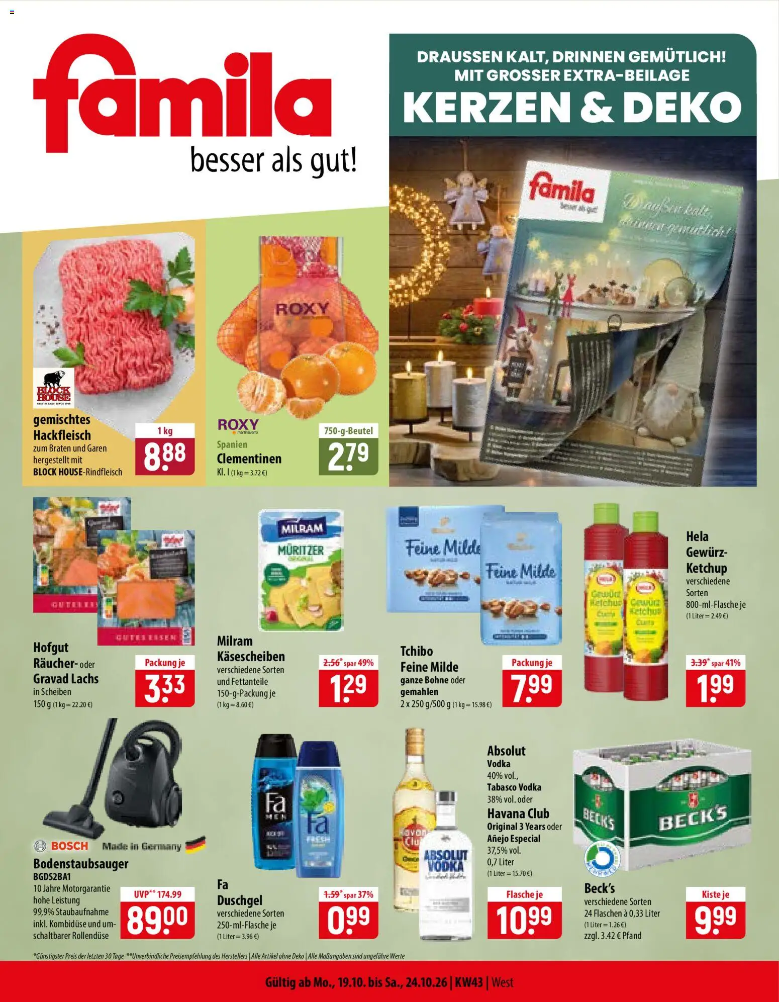 Vorschau von dem Prospekt des Geschäftes Famila, gültig ab dem 19.10.2026 - Bosch, Lachs, Hackfleisch, Havana club, Vodka, Ketchup, Duschgel, Milram